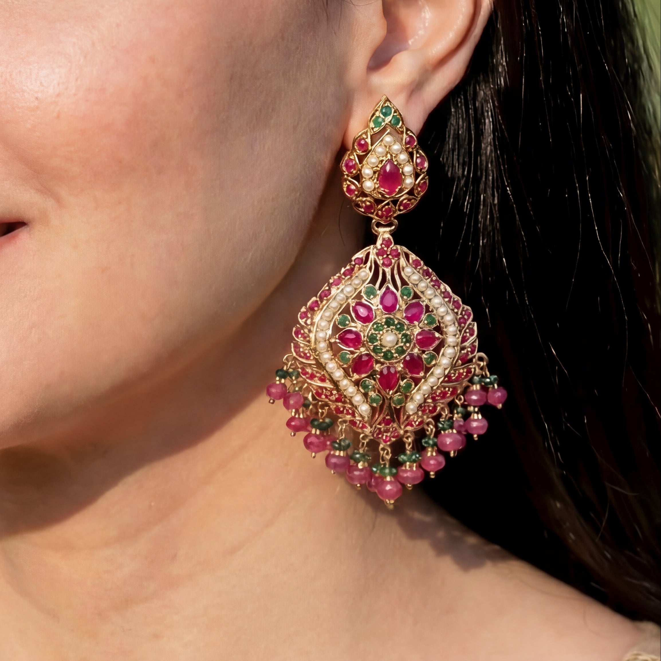 Traditional Jadau Earrings on Silver | Handcrafted Jadau Jewellery ER 475