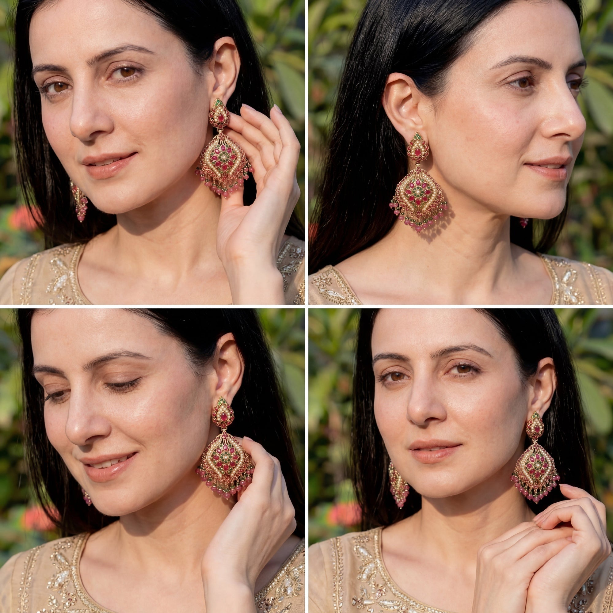 Traditional Jadau Earrings on Silver | Handcrafted Jadau Jewellery ER 475