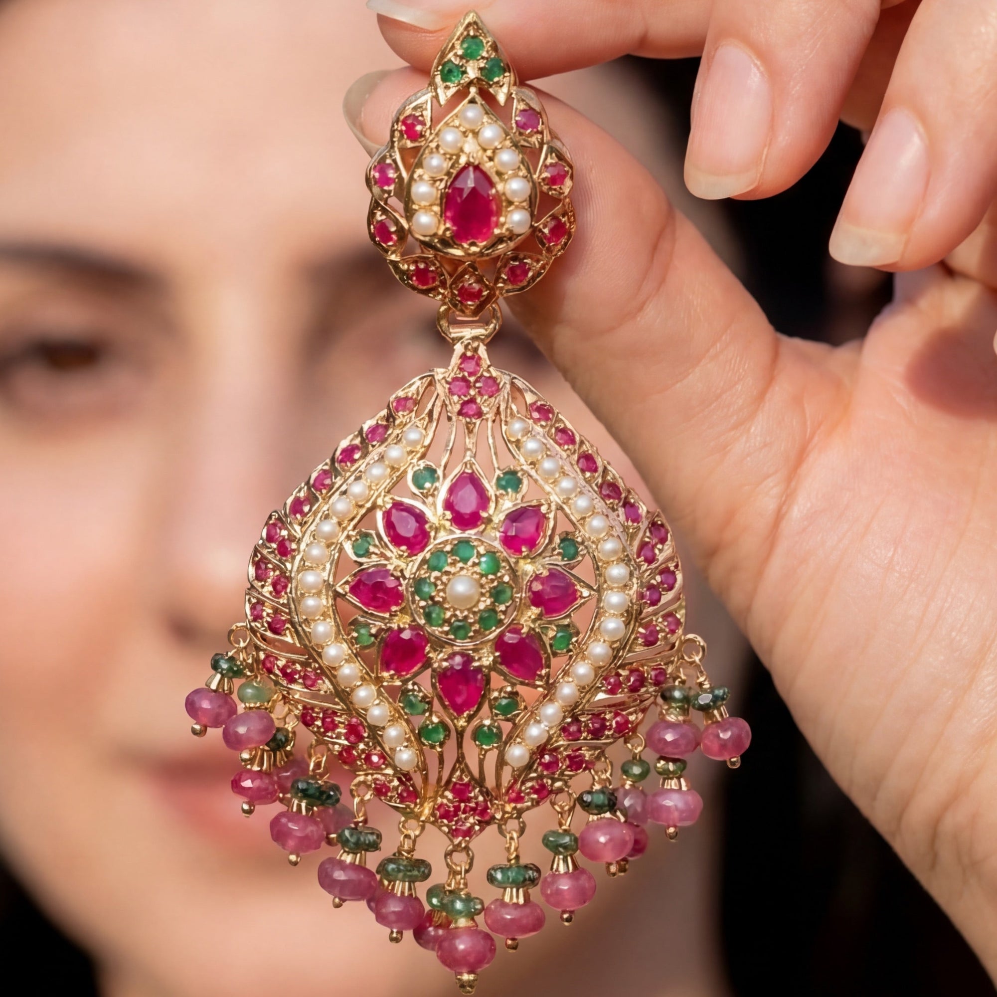 Traditional Jadau Earrings on Silver | Handcrafted Jadau Jewellery ER 475