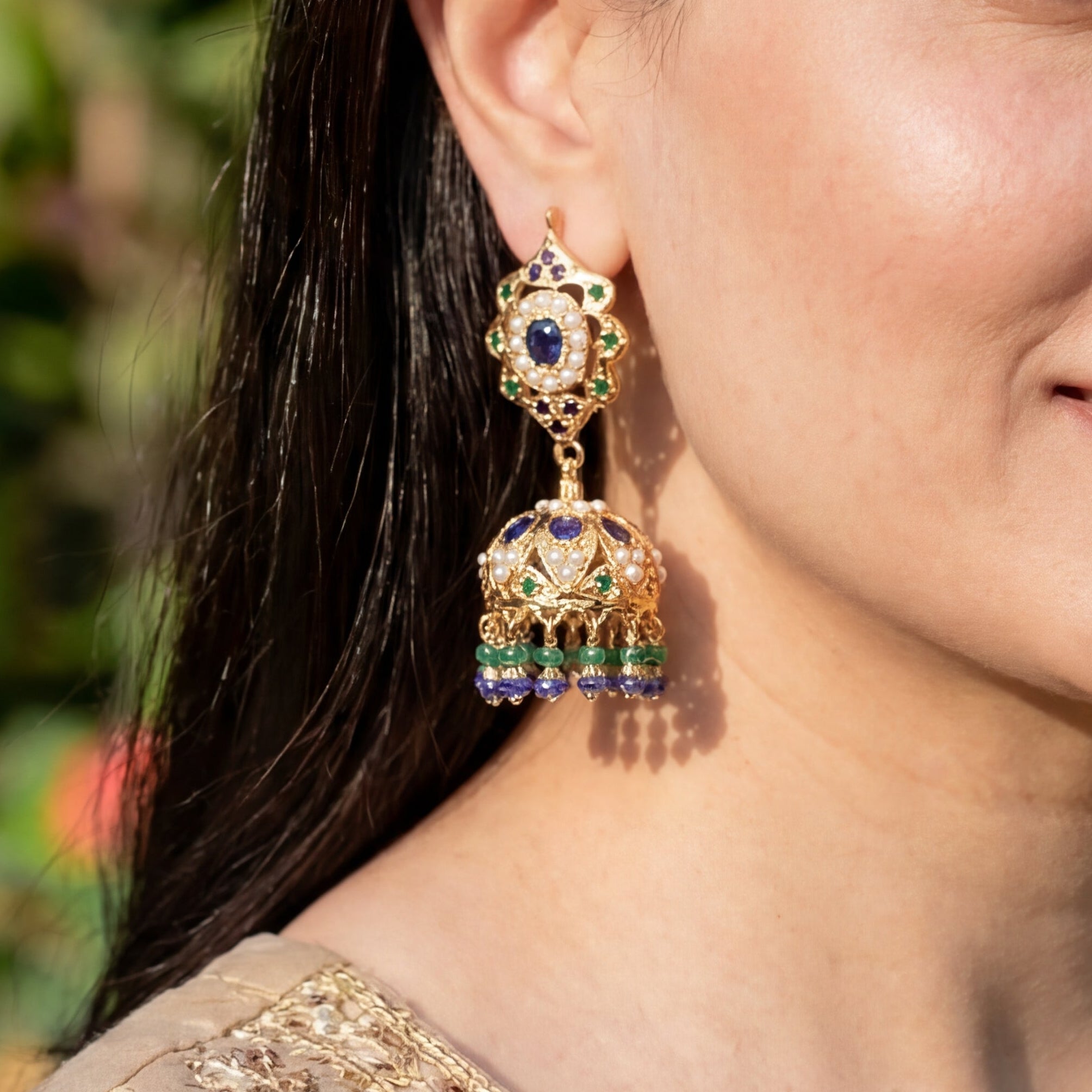 Jhumka Earrings on Silver | Hyderabadi Jadau Jhumka Design ER 252