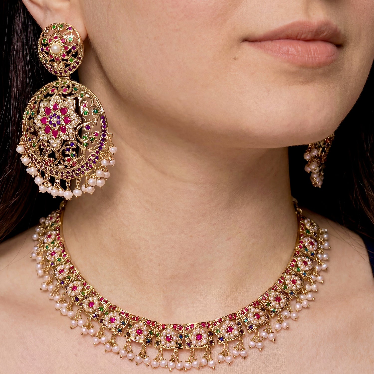Elegant Jadau Set in Multicolor | Gold Plated Silver NS 431