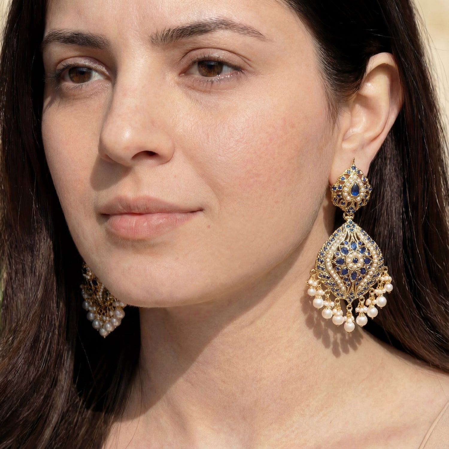 Gold Plated earrings on 925 Silver in Sapphire Pearl Combination ER 296