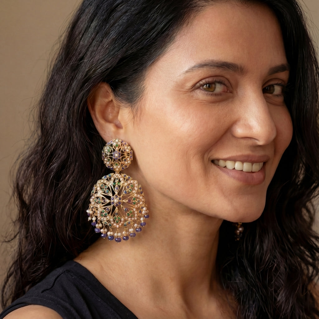 Attractive Indian Silver Earrings | Multicolored Jewelry for Women ER 103