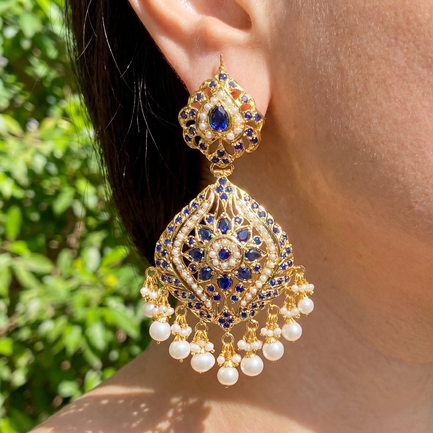 Gold Plated earrings on 925 Silver in Sapphire Pearl Combination ER 296