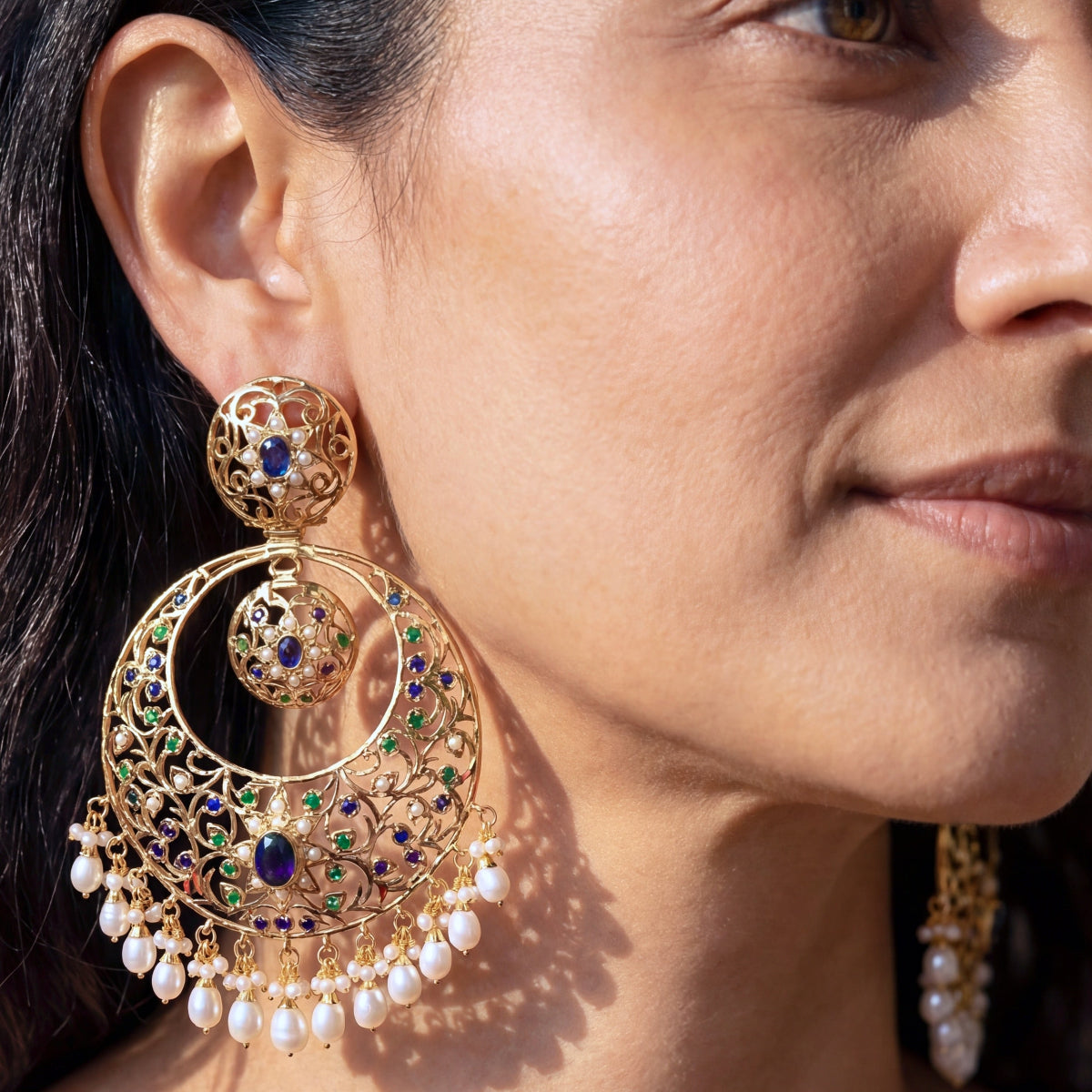 Large Punjabi Chandbali Earrings | Statement Bridal Design | Gold Platedon Silver ER 251