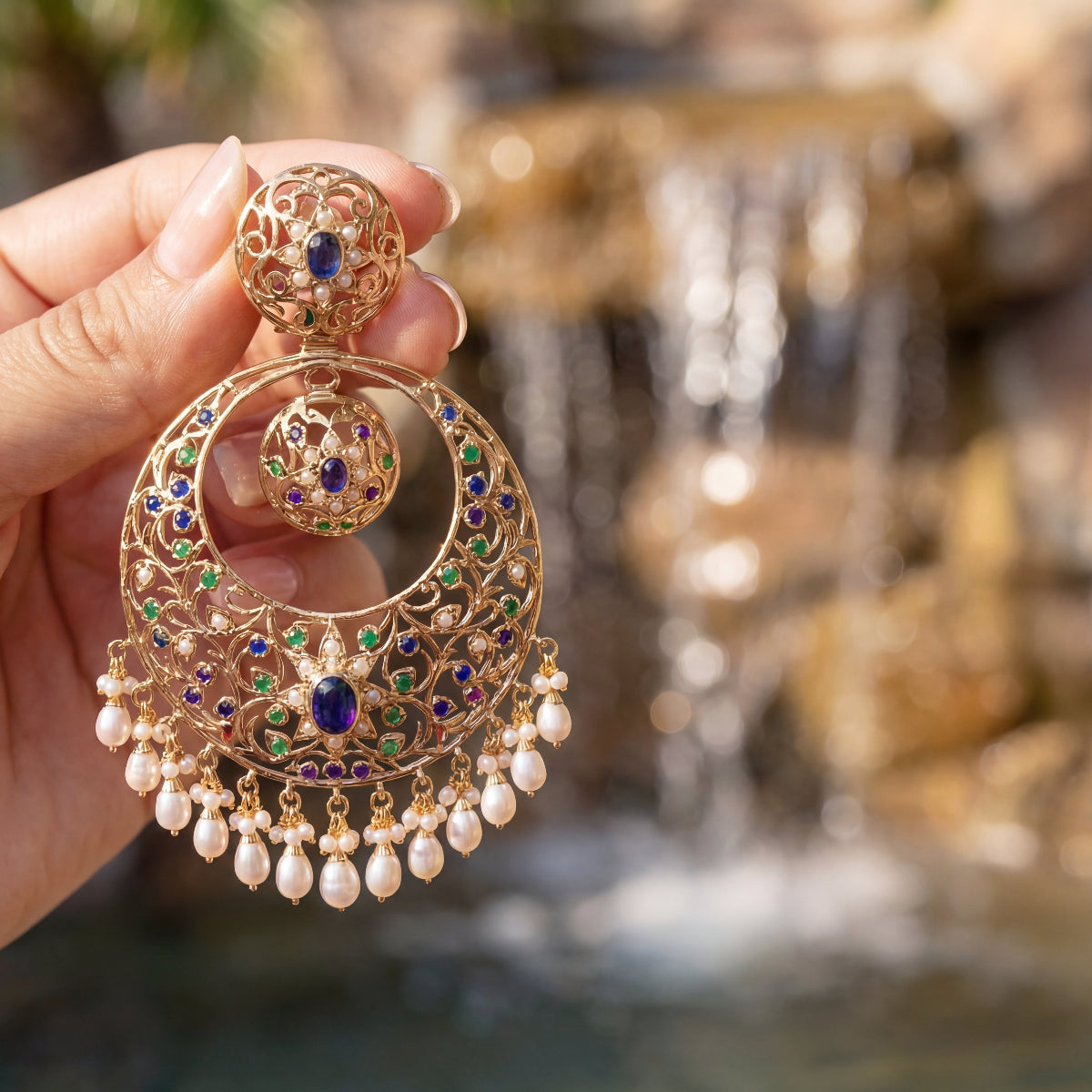 Large Punjabi Chandbali Earrings | Statement Bridal Design | Gold Platedon Silver ER 251