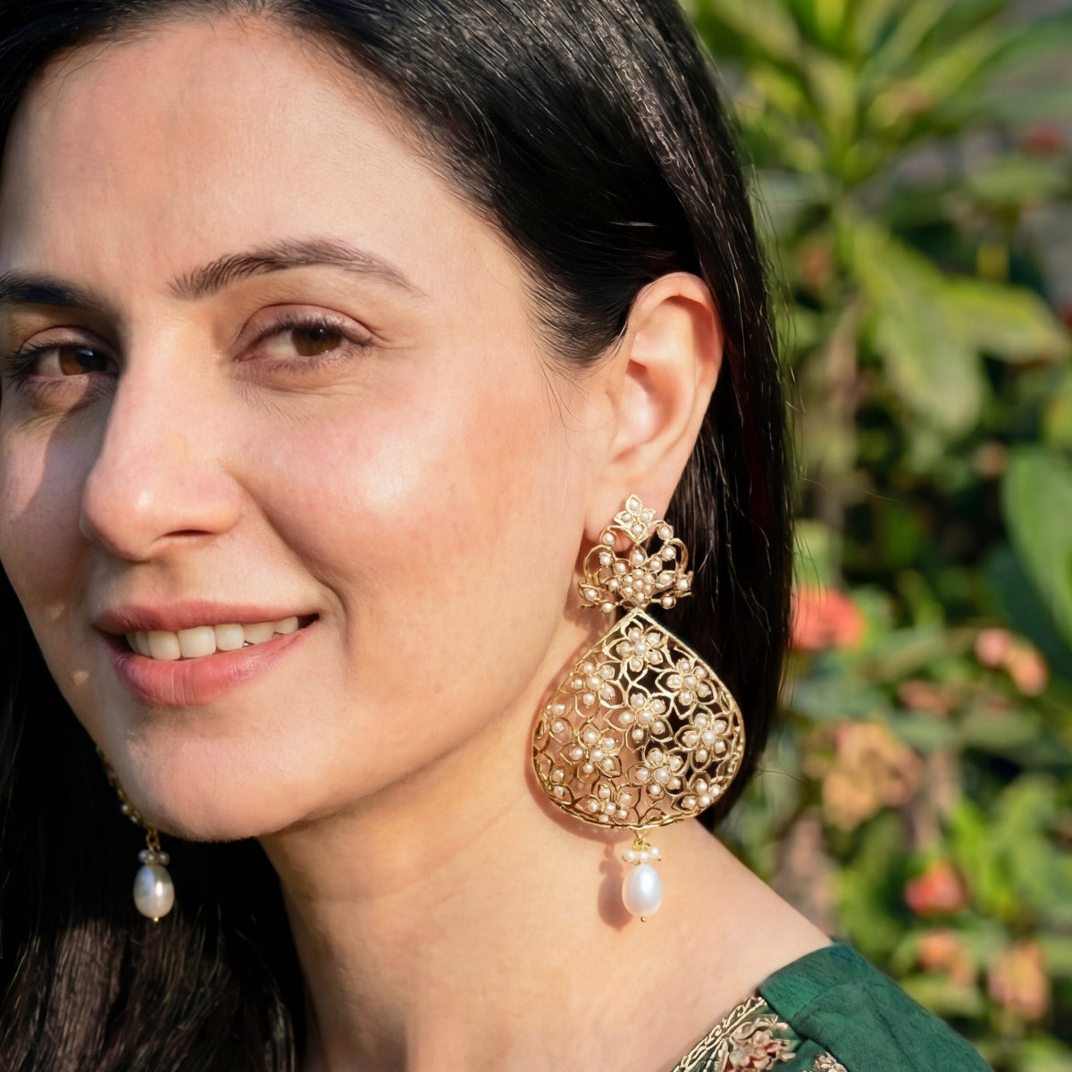 Indo Western Design Earrings | Freshwater Pearls & Pure 925 Silver ER 559