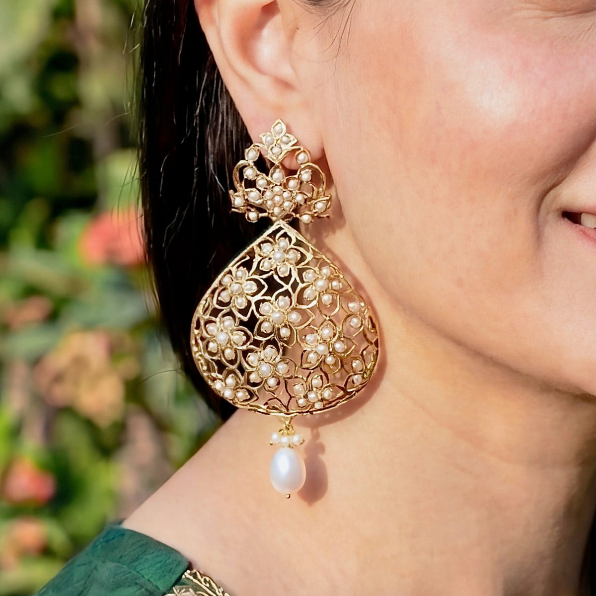 Indo Western Design Earrings | Freshwater Pearls & Pure 925 Silver ER 559