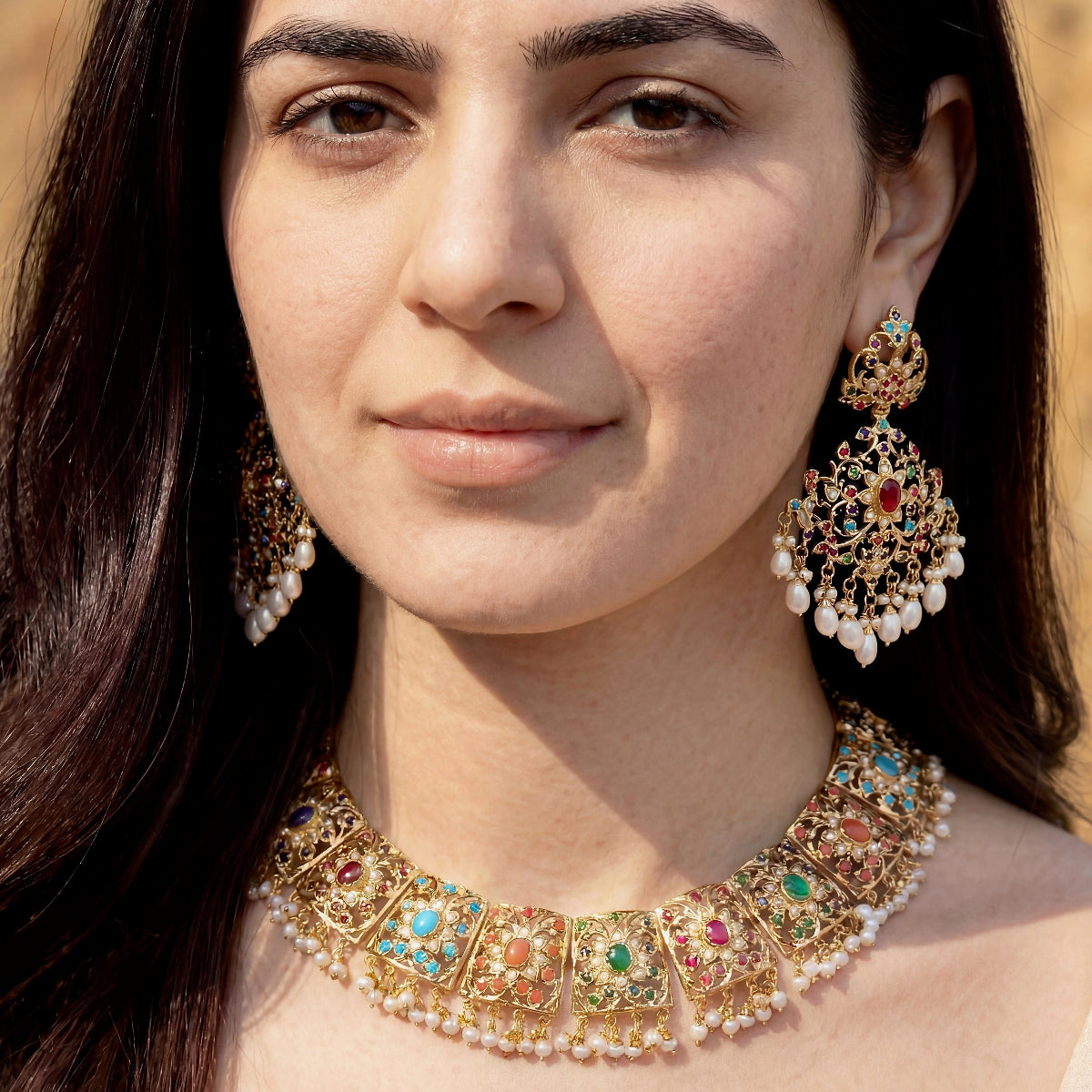 Bridal Navaratna Necklace Set | Indian Jewellery | Statement Earrings NS 295