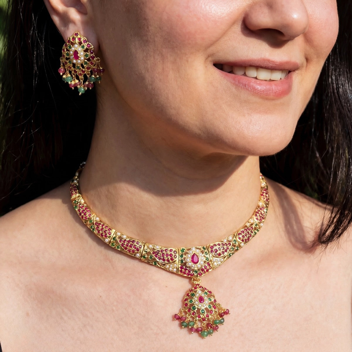 Multicoloured Necklace Set | Gold Plated Silver | Indian Jadau NS 141