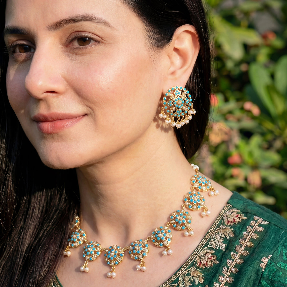 Turquoise & Pearl Set | Gold Plated | Party Wear Design NS 187