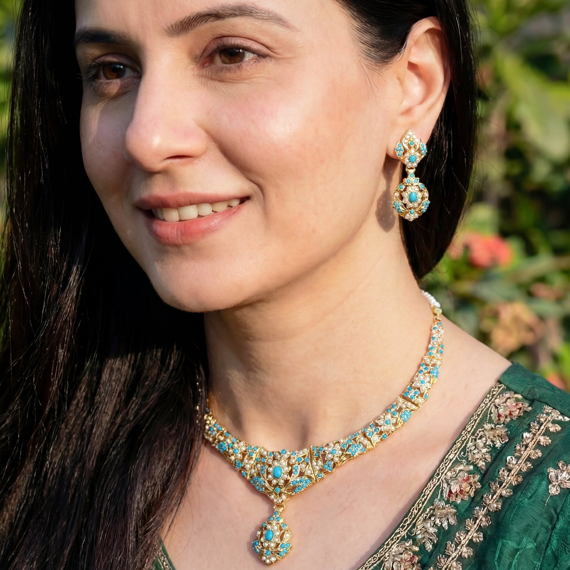 Pearl Pheroza Jadau Necklace Set in Gold Plated Silver NS 075