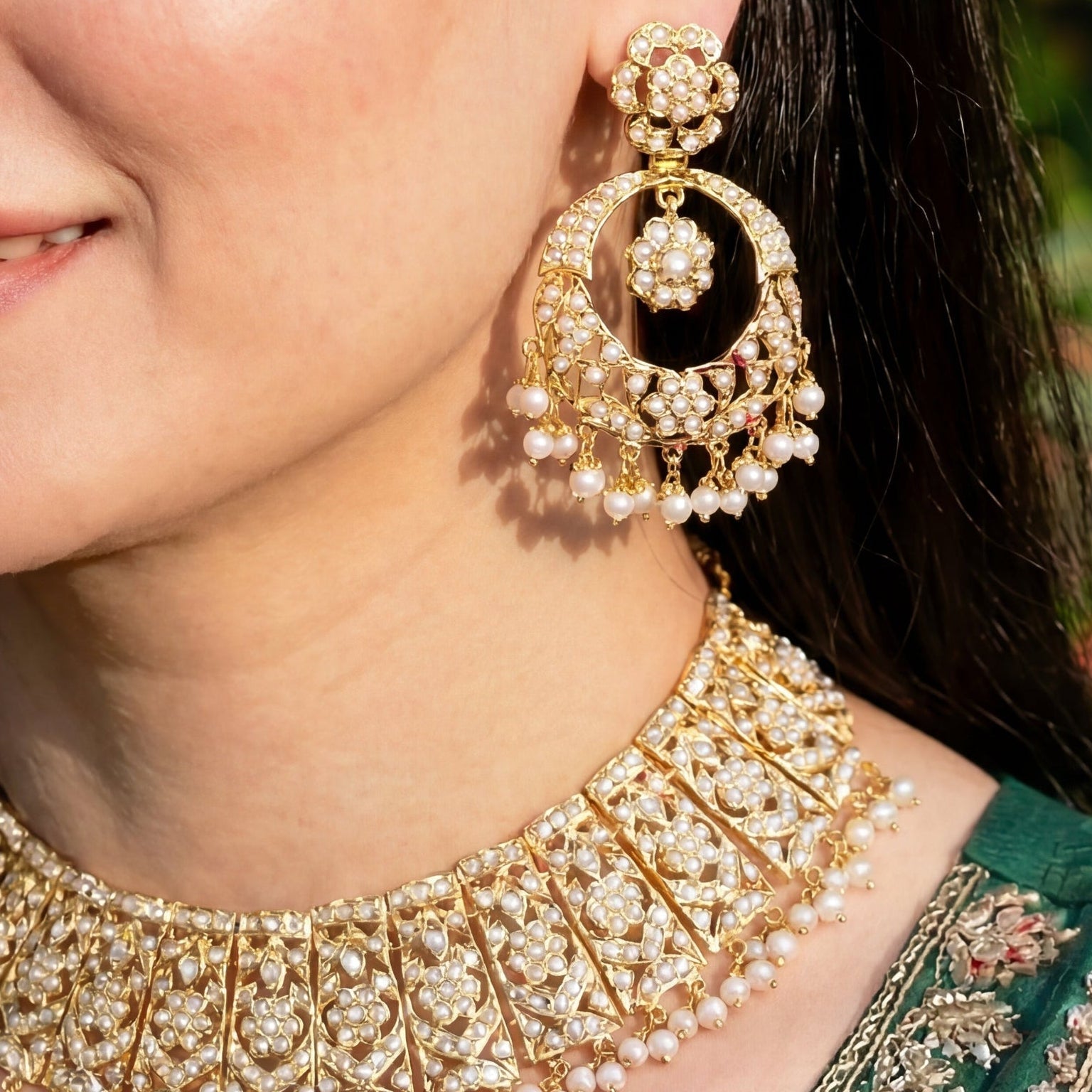 Classic Pearl Guluband Set | Gold Plated Jadau Set on Sterling Silver NS 068