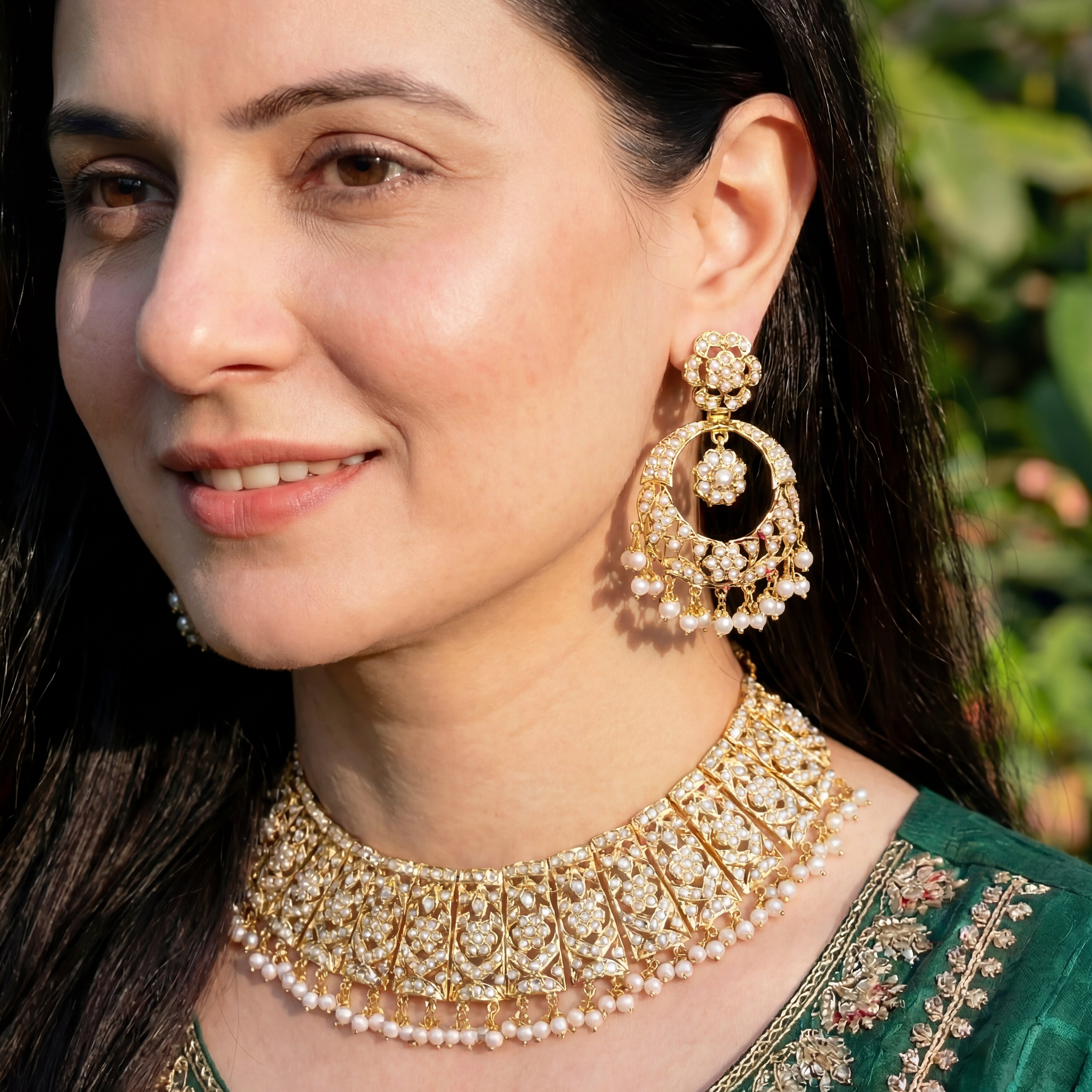 Classic Pearl Guluband Set | Gold Plated Jadau Set on Sterling Silver NS 068