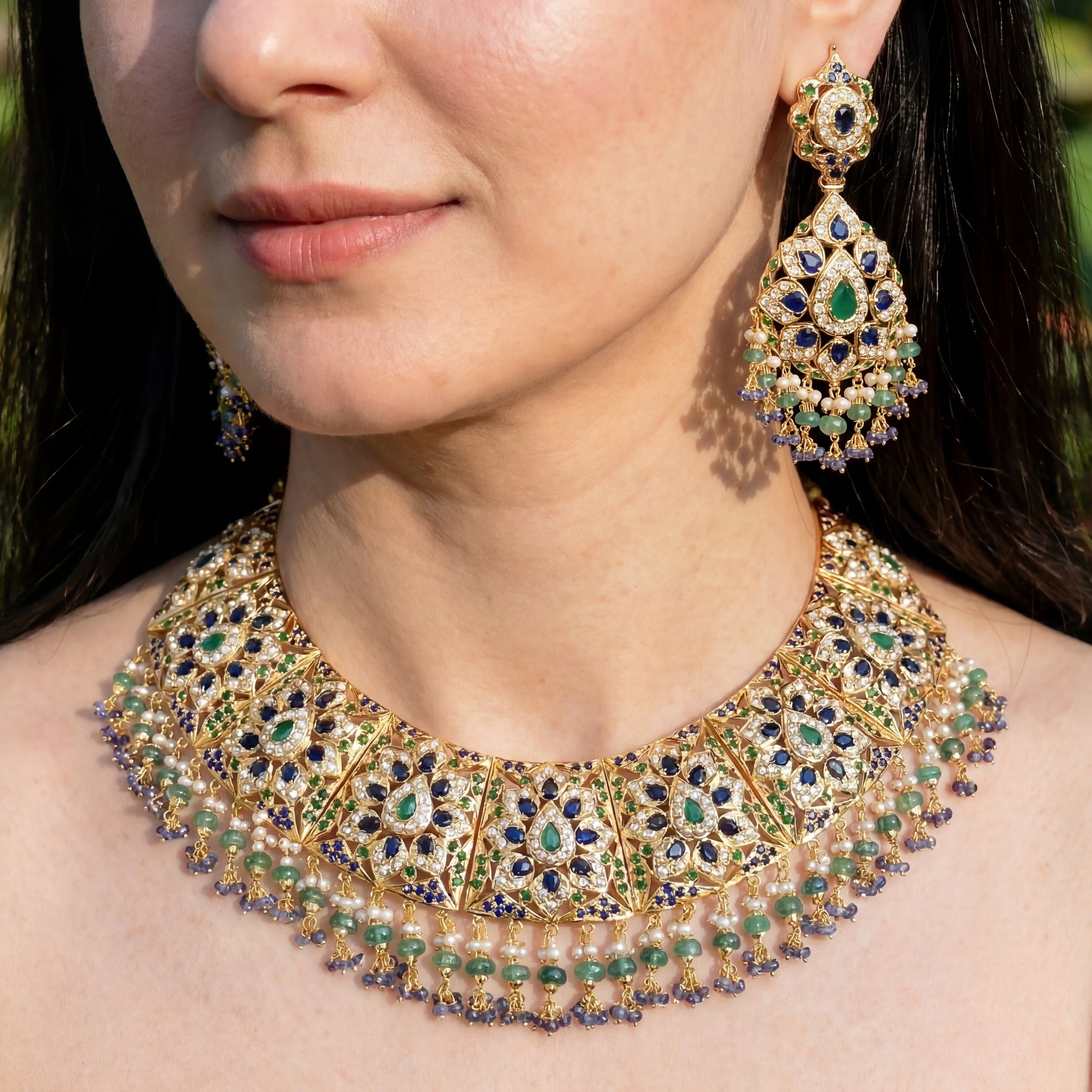 Silver Indian Jewellery Set | Gold Plated Bridal Jadau Necklace Set NS 058