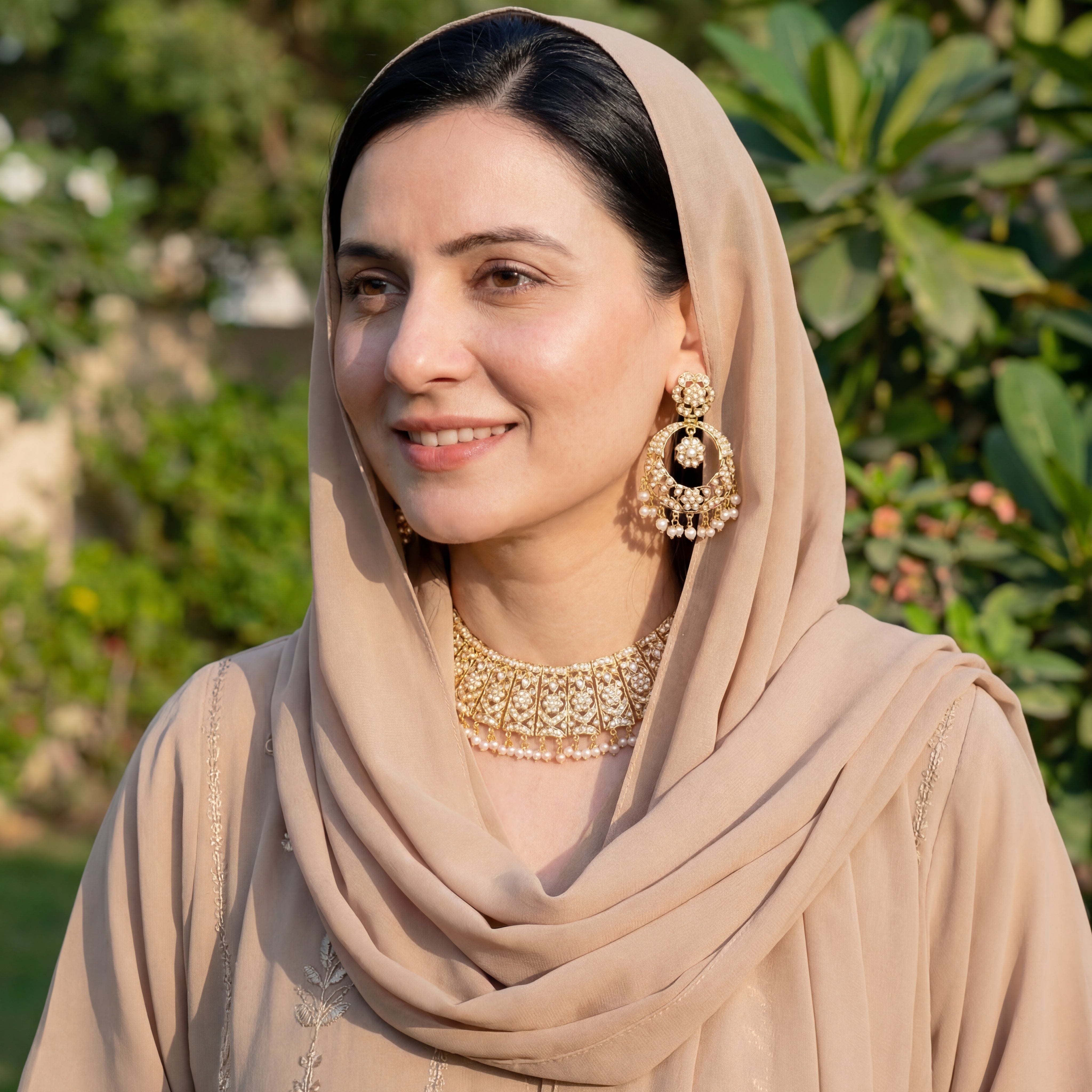 Classic Pearl Guluband Set | Gold Plated Jadau Set on Sterling Silver NS 068