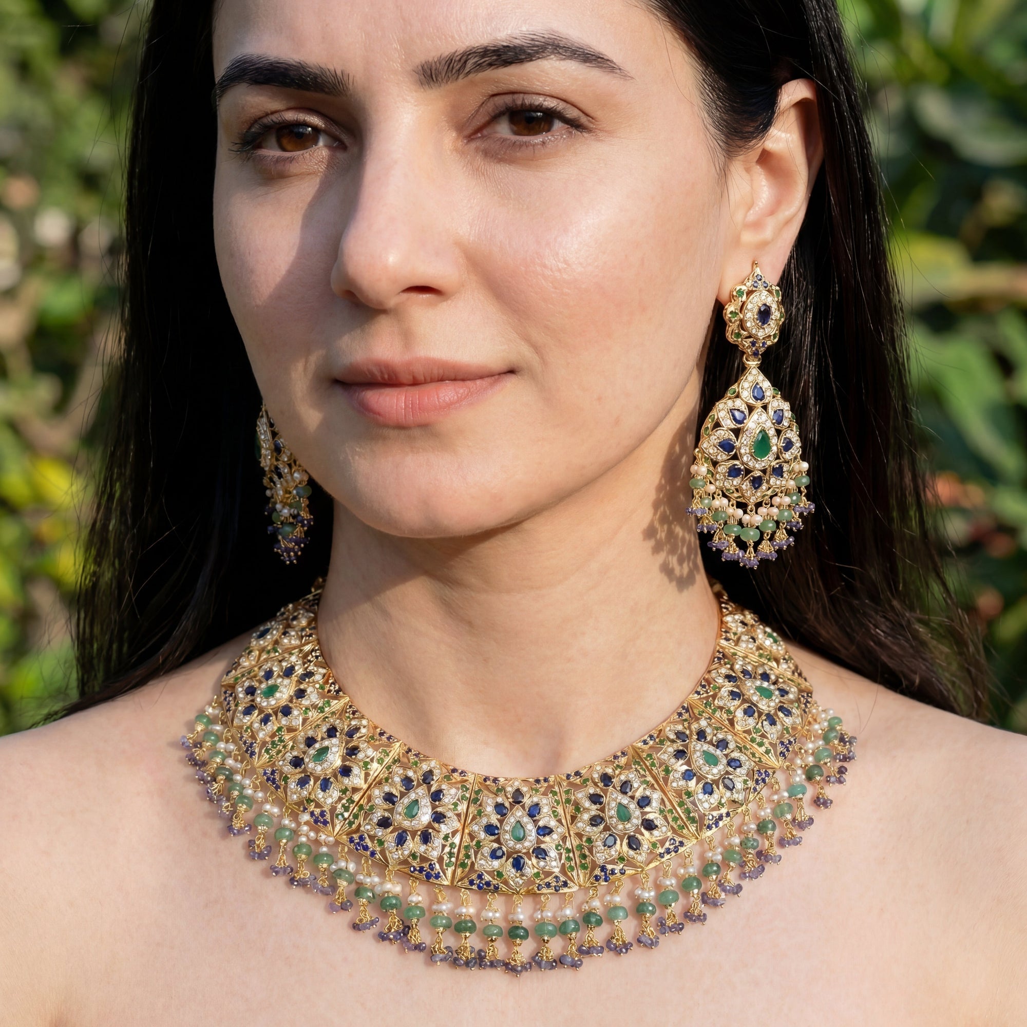 Silver Indian Jewellery Set | Gold Plated Bridal Jadau Necklace Set NS 058
