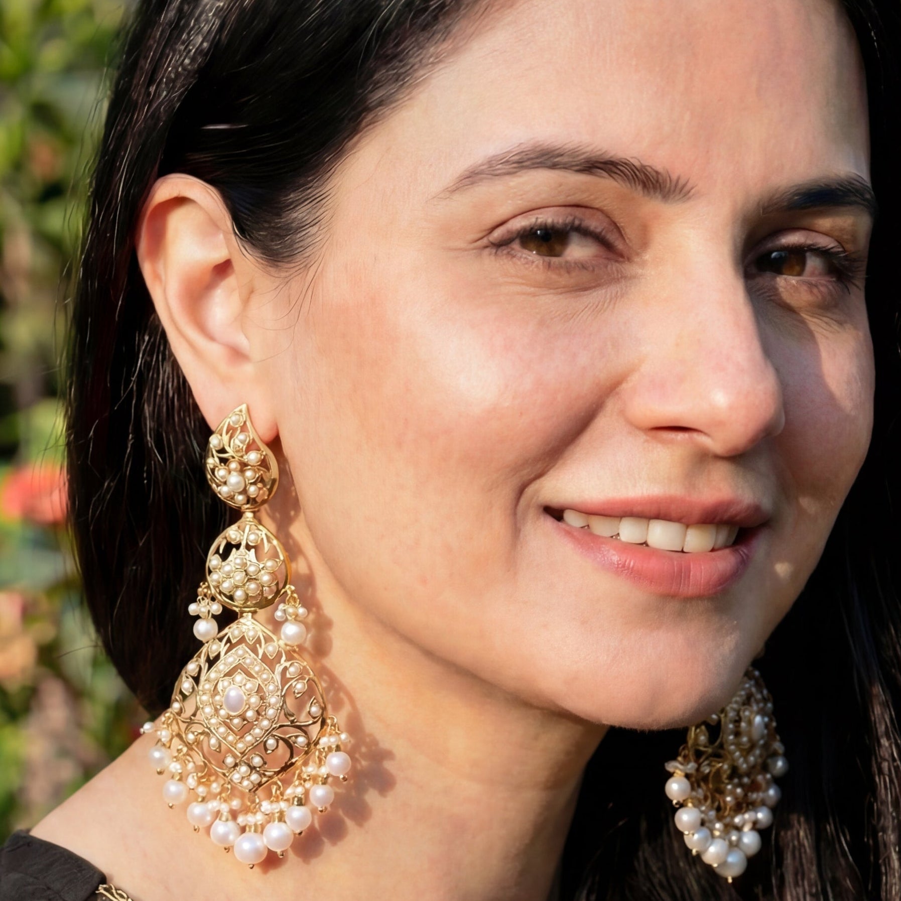 Stunning Jadau Earrings on Silver | Real Freshwater Pearls ER 561