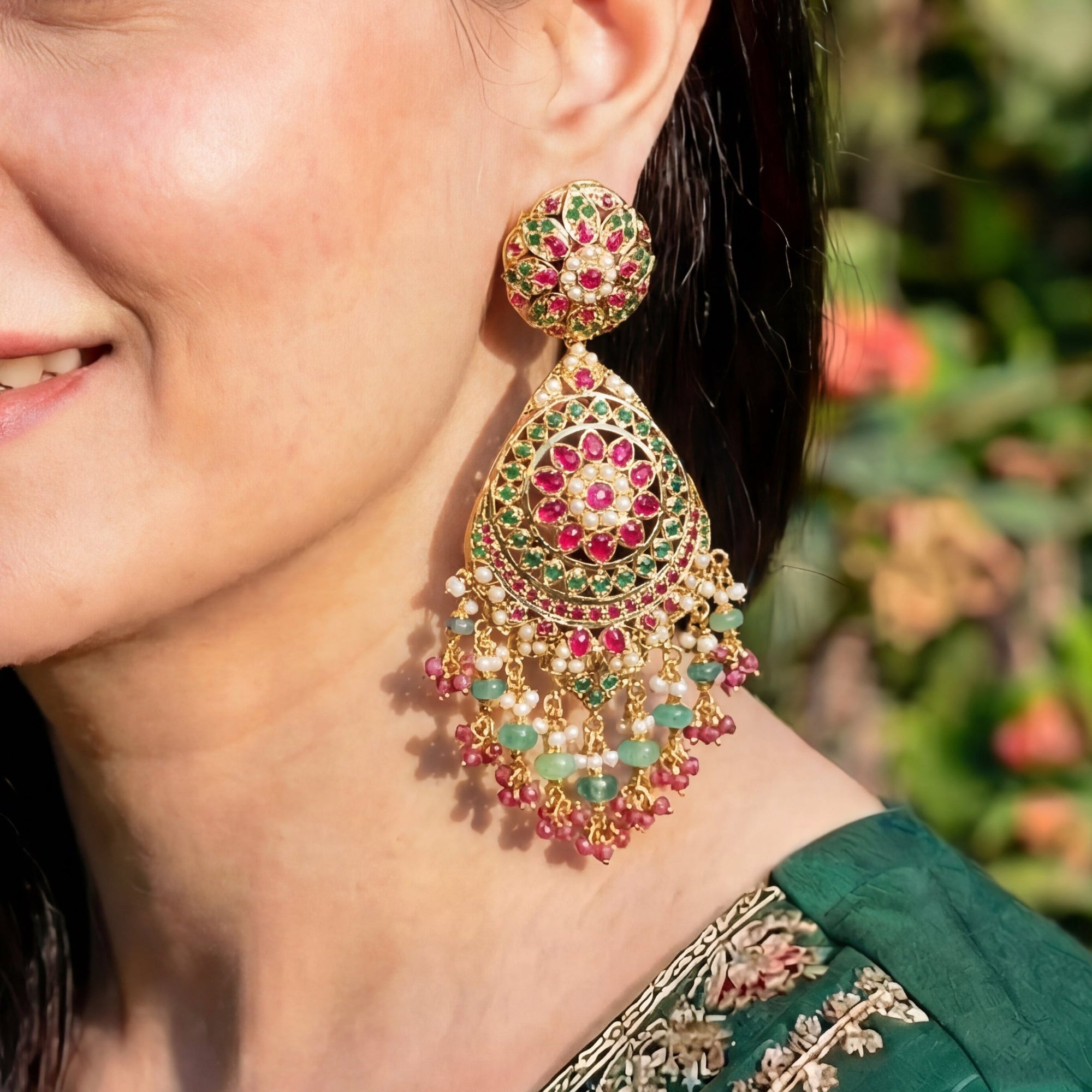 Statement Indian Earrings | Gold Plated Jadau Jewels on Silver | For Women ER 222