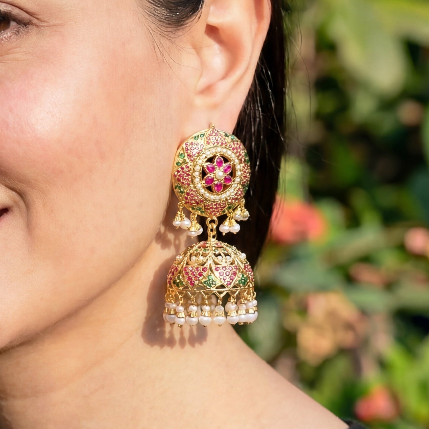 Bridal Jhumka Earrings | Sterling Silver | Studded with stones ER 312