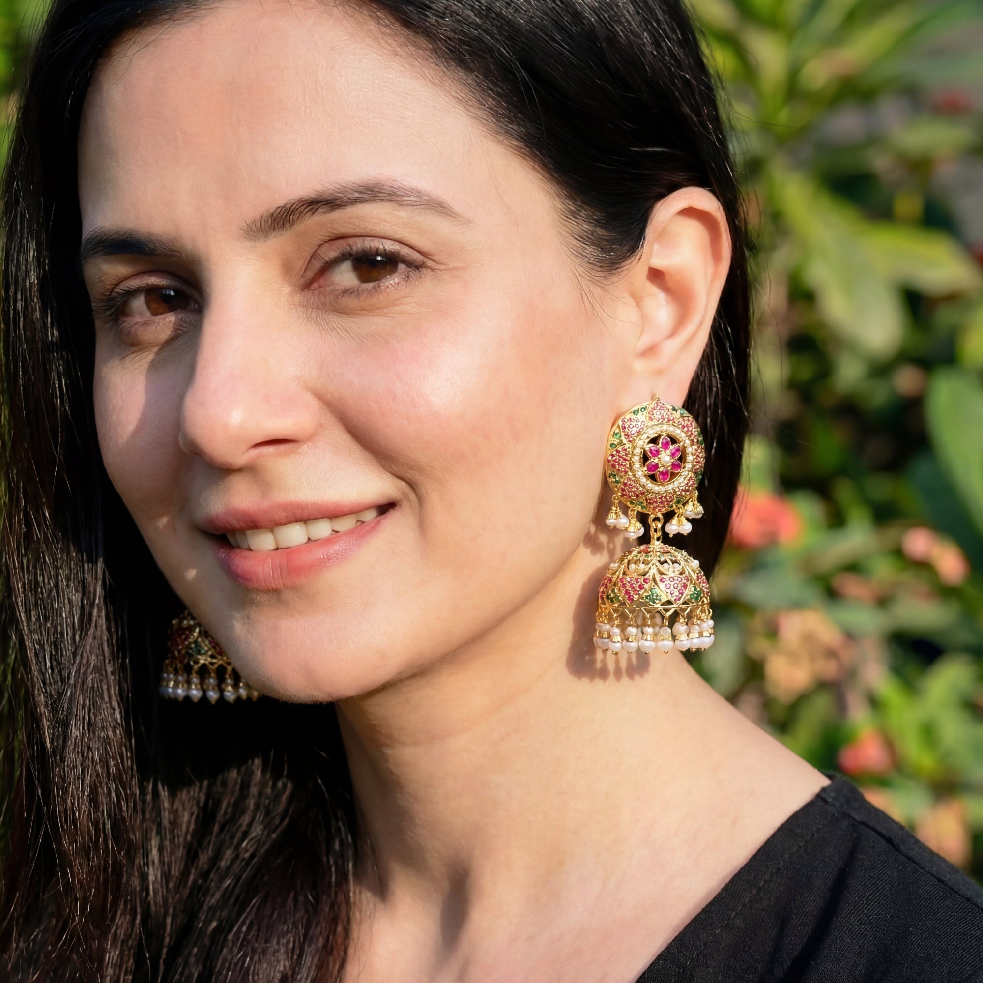 Bridal Jhumka Earrings | Sterling Silver | Studded with stones ER 312