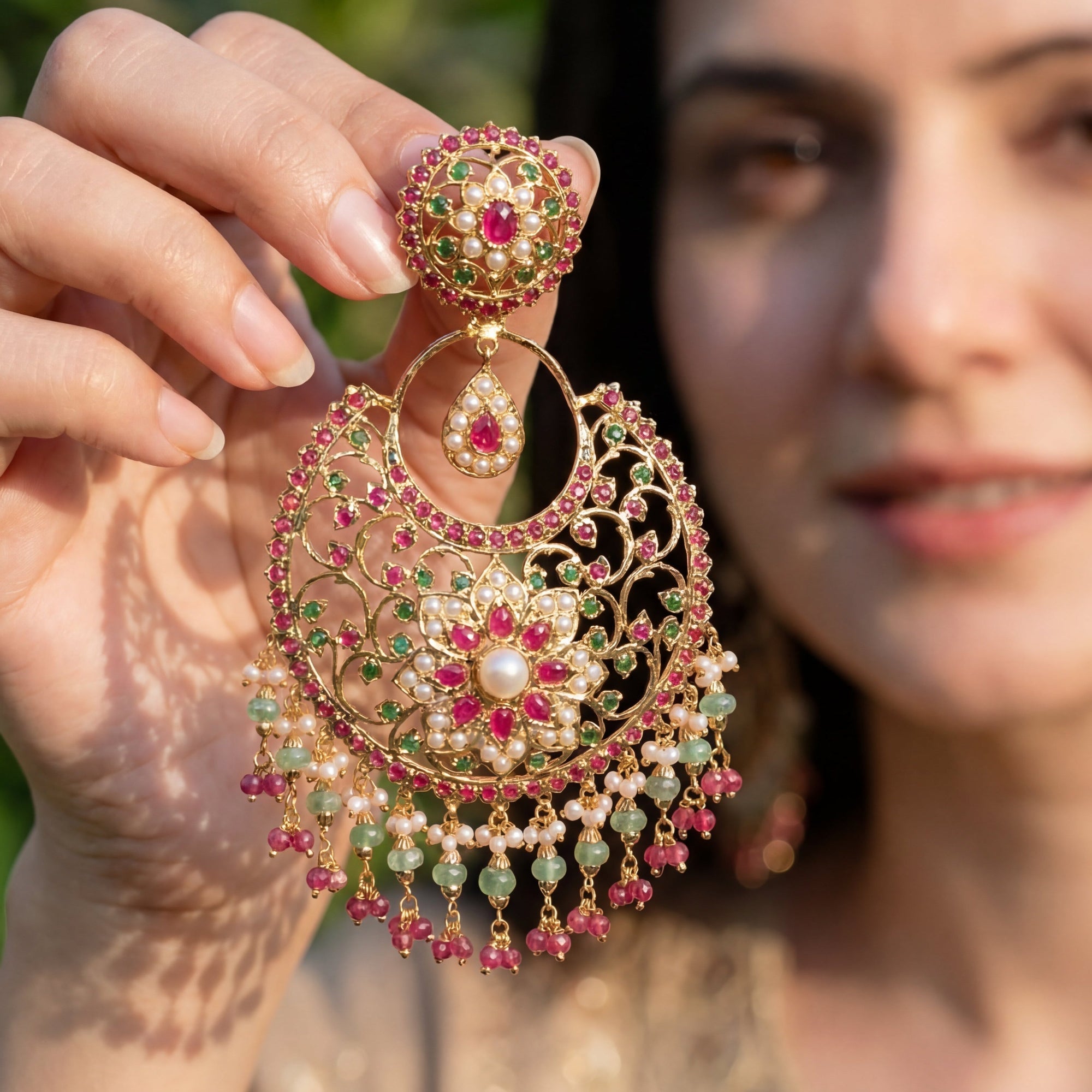Exquisite Bridal Chandbali Earrings | Unique Indian Designs on Silver ER 227