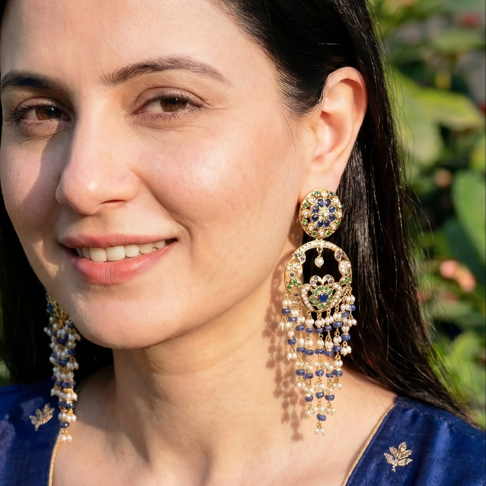 Chandbali Earrings with Long Hanging Beads | Gold Plated Silver Jewelry ER 165