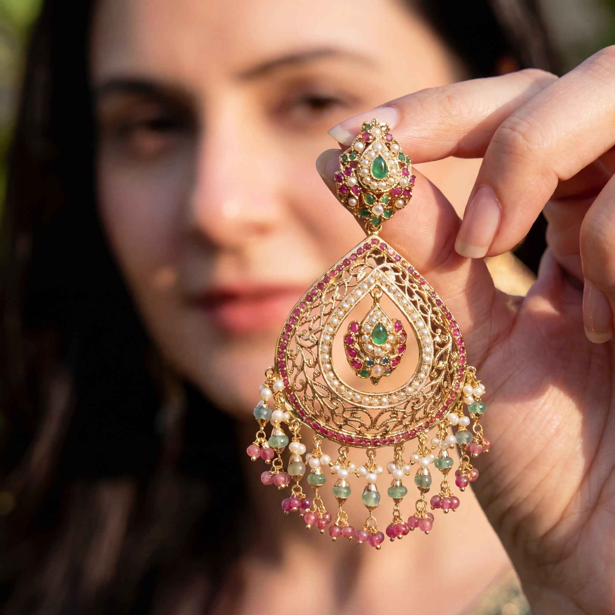 Alluring Drop Shaped Long Chandbali Earrings | Large Indian Silver Earrings For Women ER 319