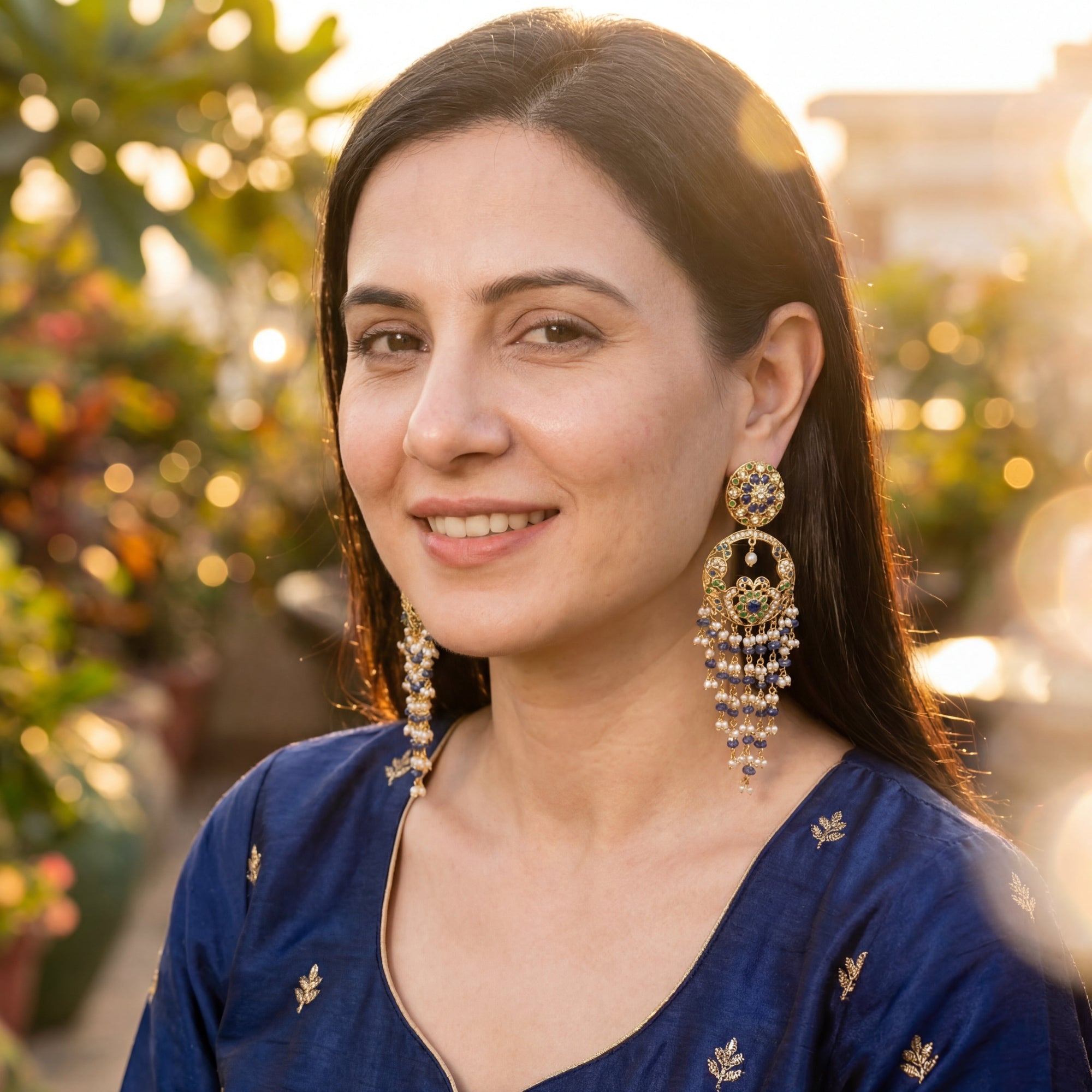 Chandbali Earrings with Long Hanging Beads | Gold Plated Silver Jewelry ER 165