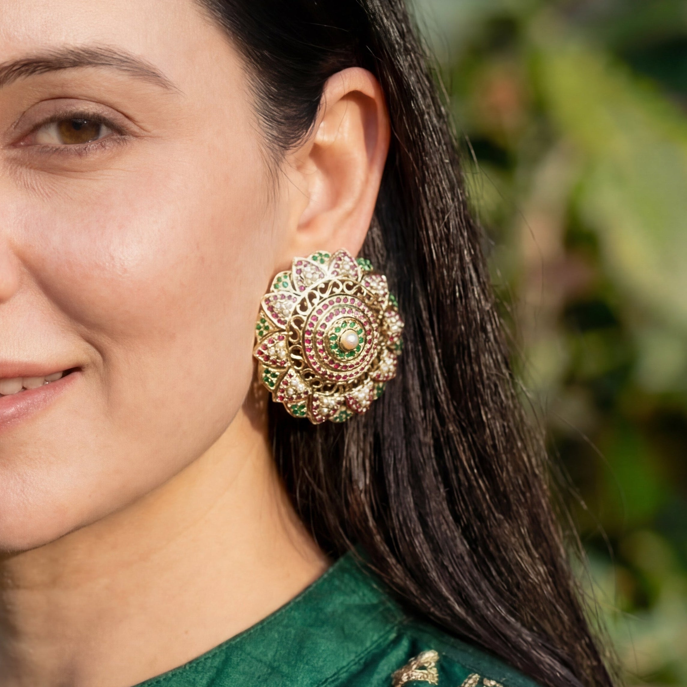 Large Round Stud Earrings for Women | Gold Plated | Indian Fashion Jewelry in USA ER 061