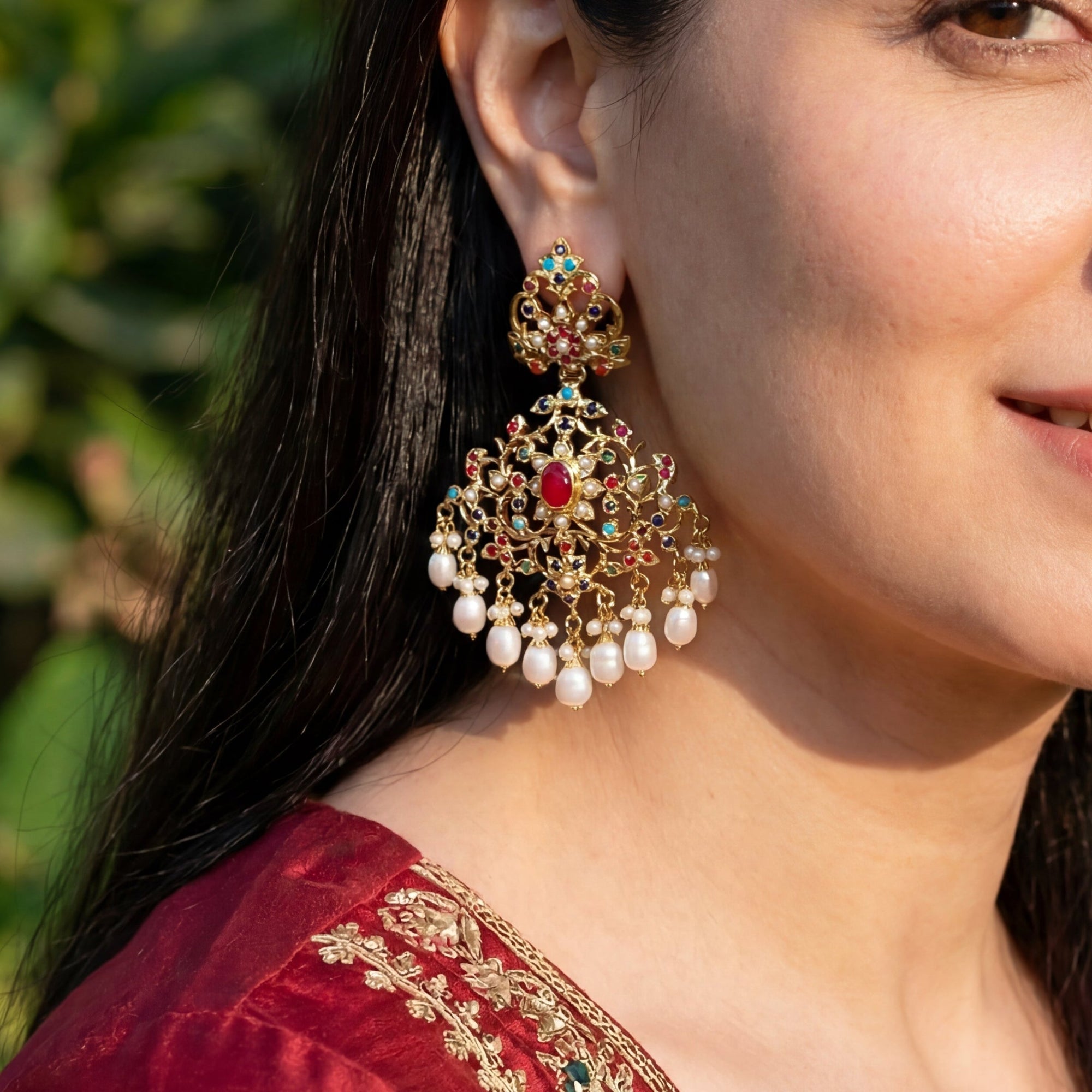 Statement Navratna Earrings for Women | Party Wear | Punjabi Earrings ER 338E