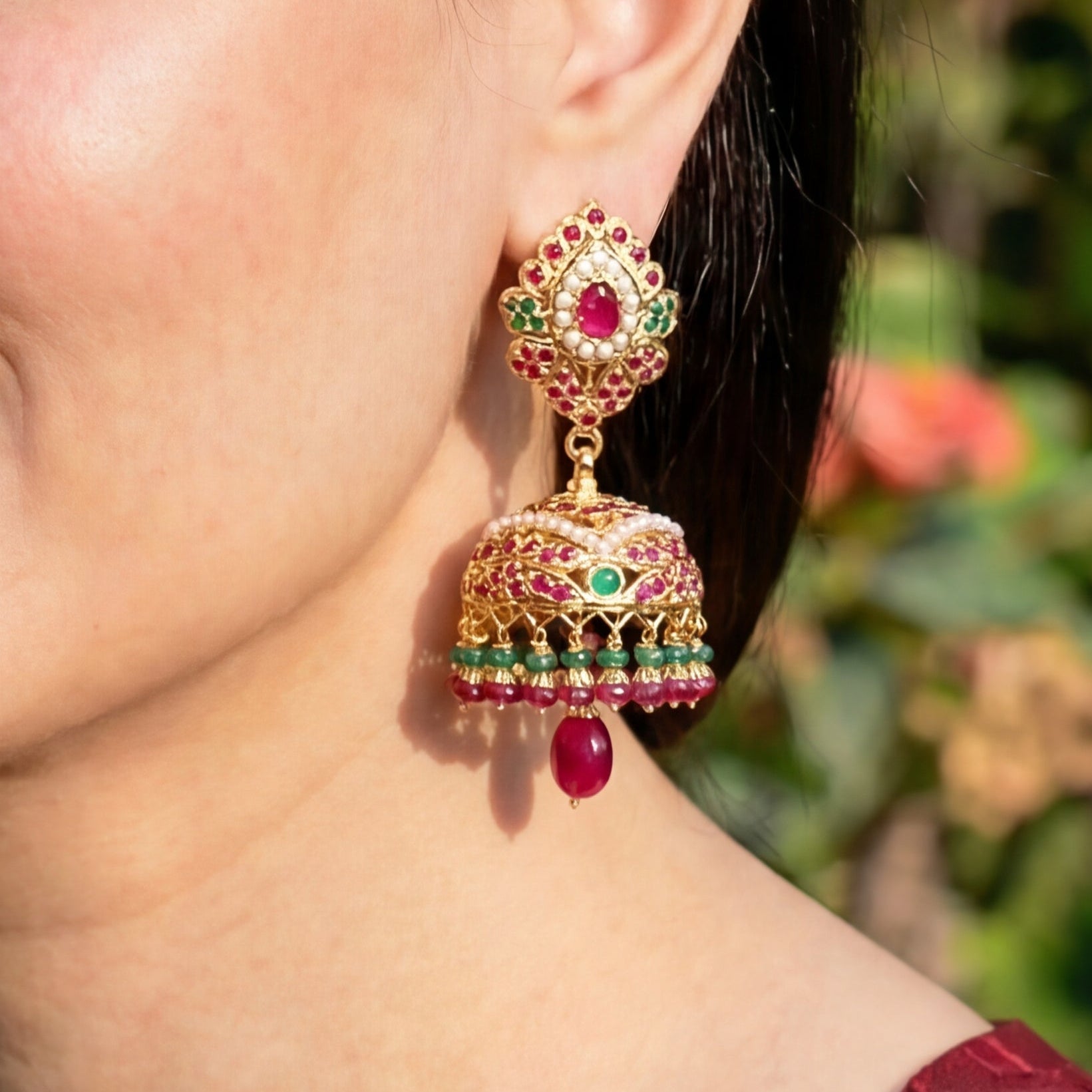 Punjabi Jhumka | Jadau Earrings for Women Online ER 418