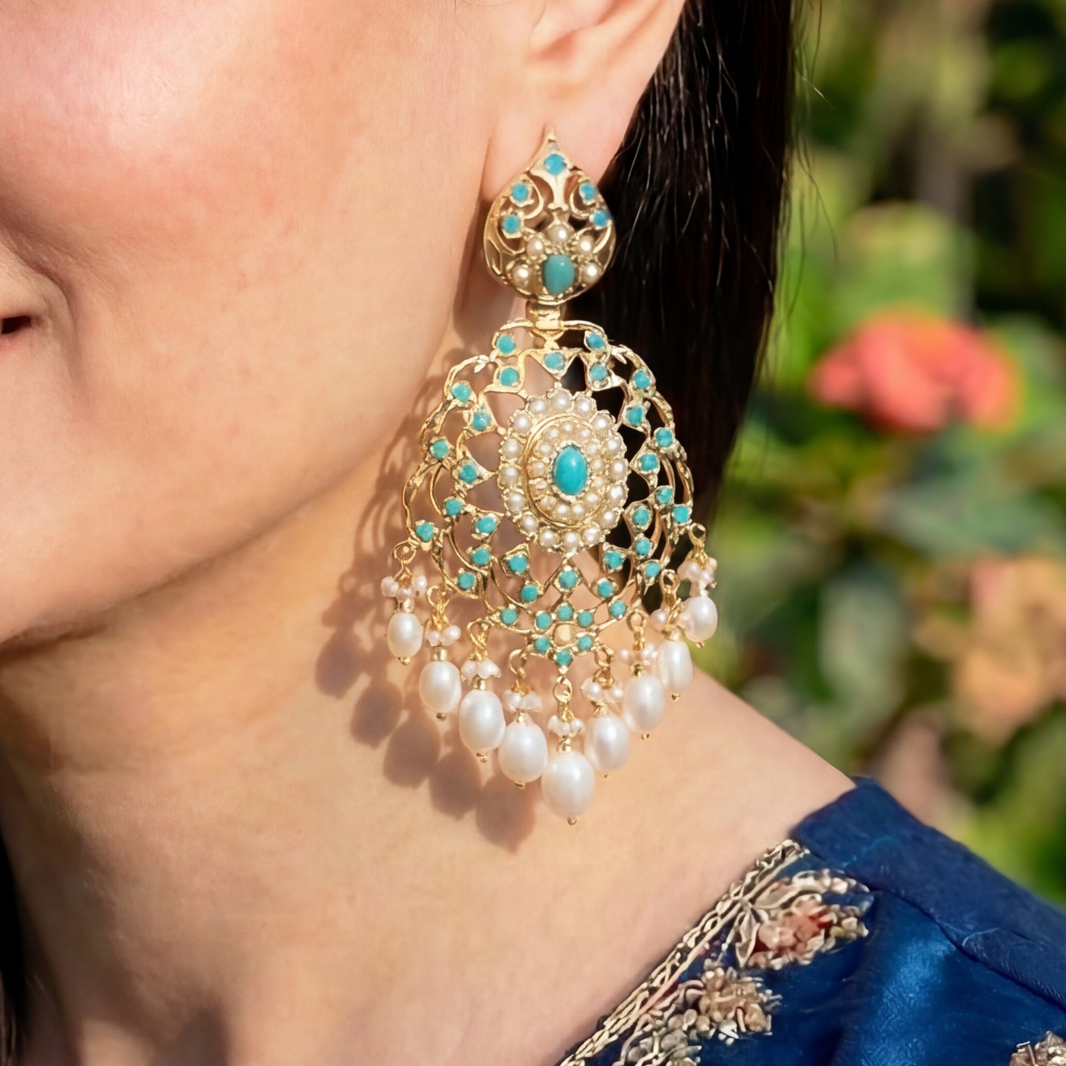 Statement Turquoise Earrings | Vintage Design | Gold Plated on Silver ER 265