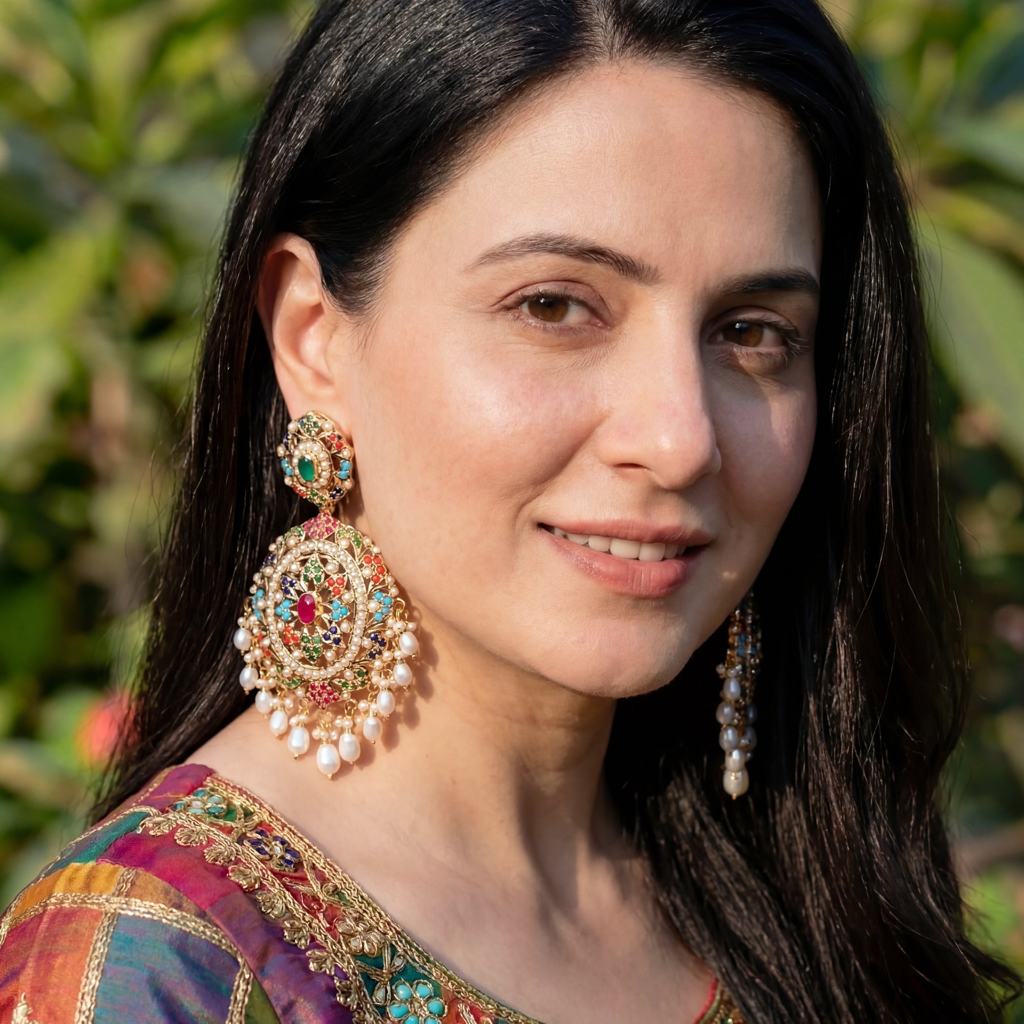 Navrattan Jadau Earrings in Gold Plated Silver ER 032