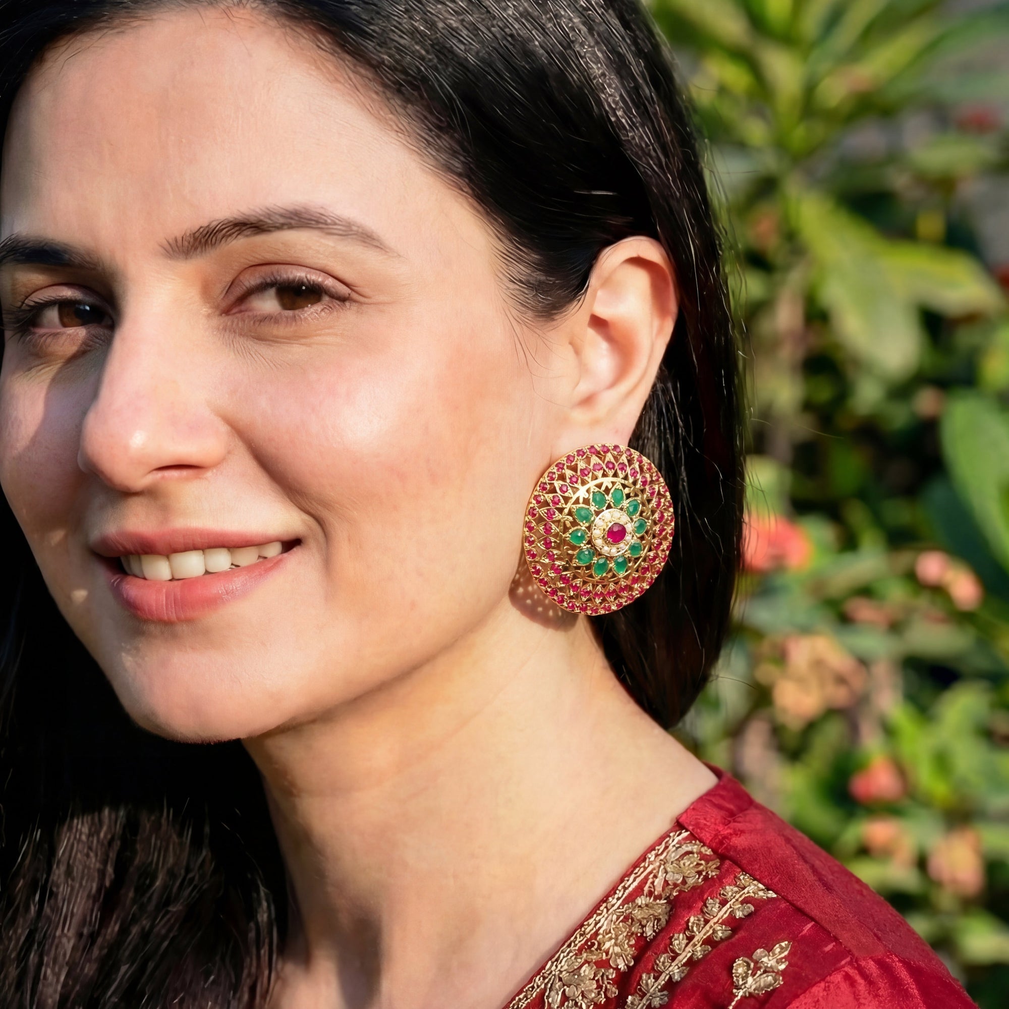 Large Gold Plated Jadau Studs | Statement Jadau Earrings | Exclusive Earrings Design ER 340