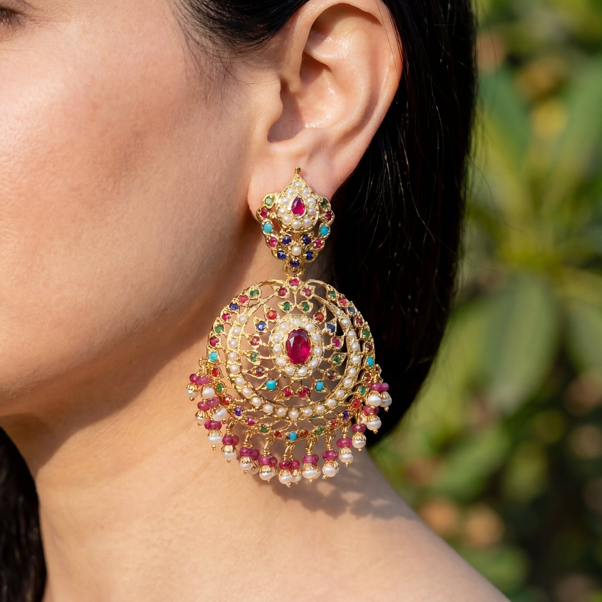Jadau Earrings in Navaratna Colours | Premium Quality Indian Jewellery ER 404