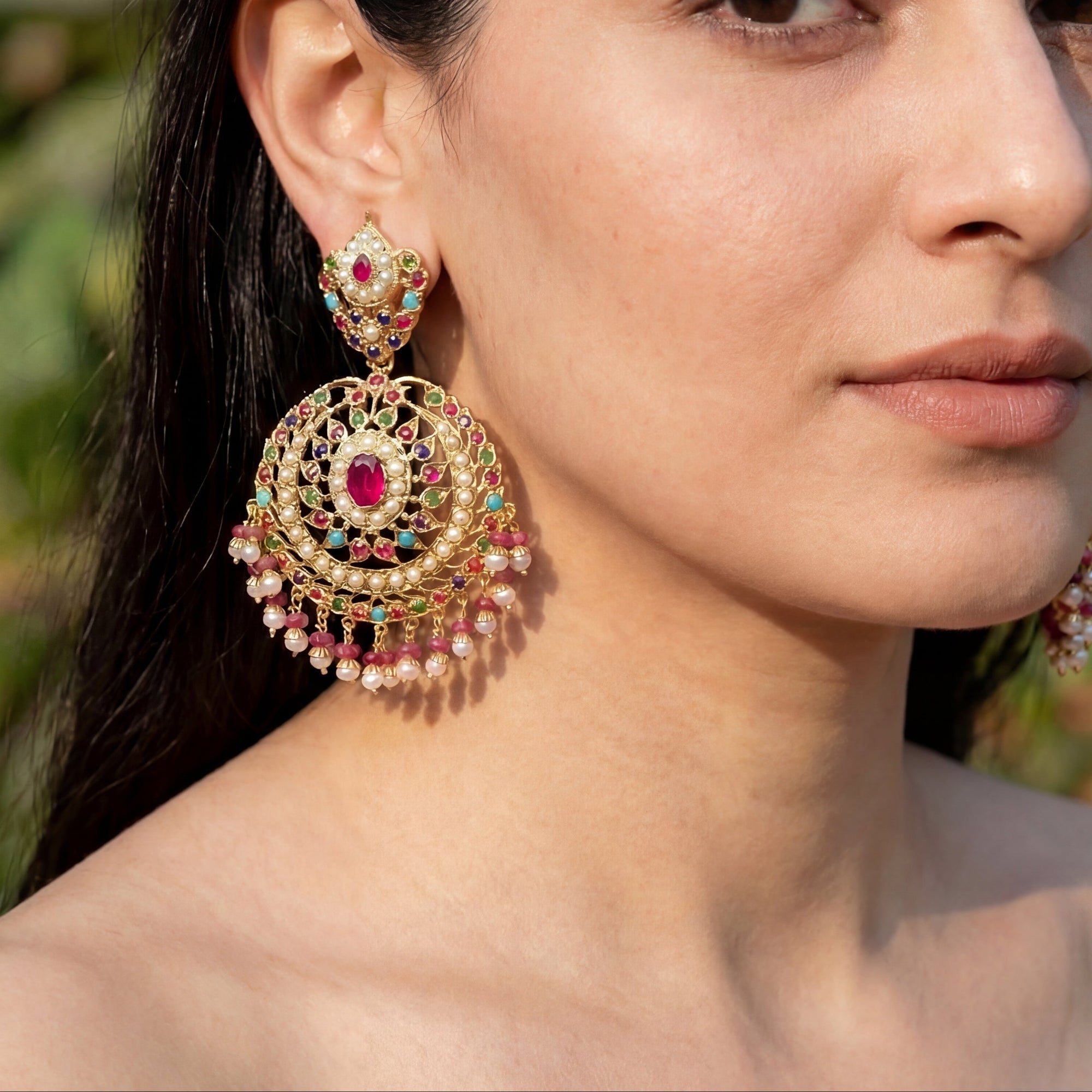 Jadau Earrings in Navaratna Colours | Premium Quality Indian Jewellery ER 404