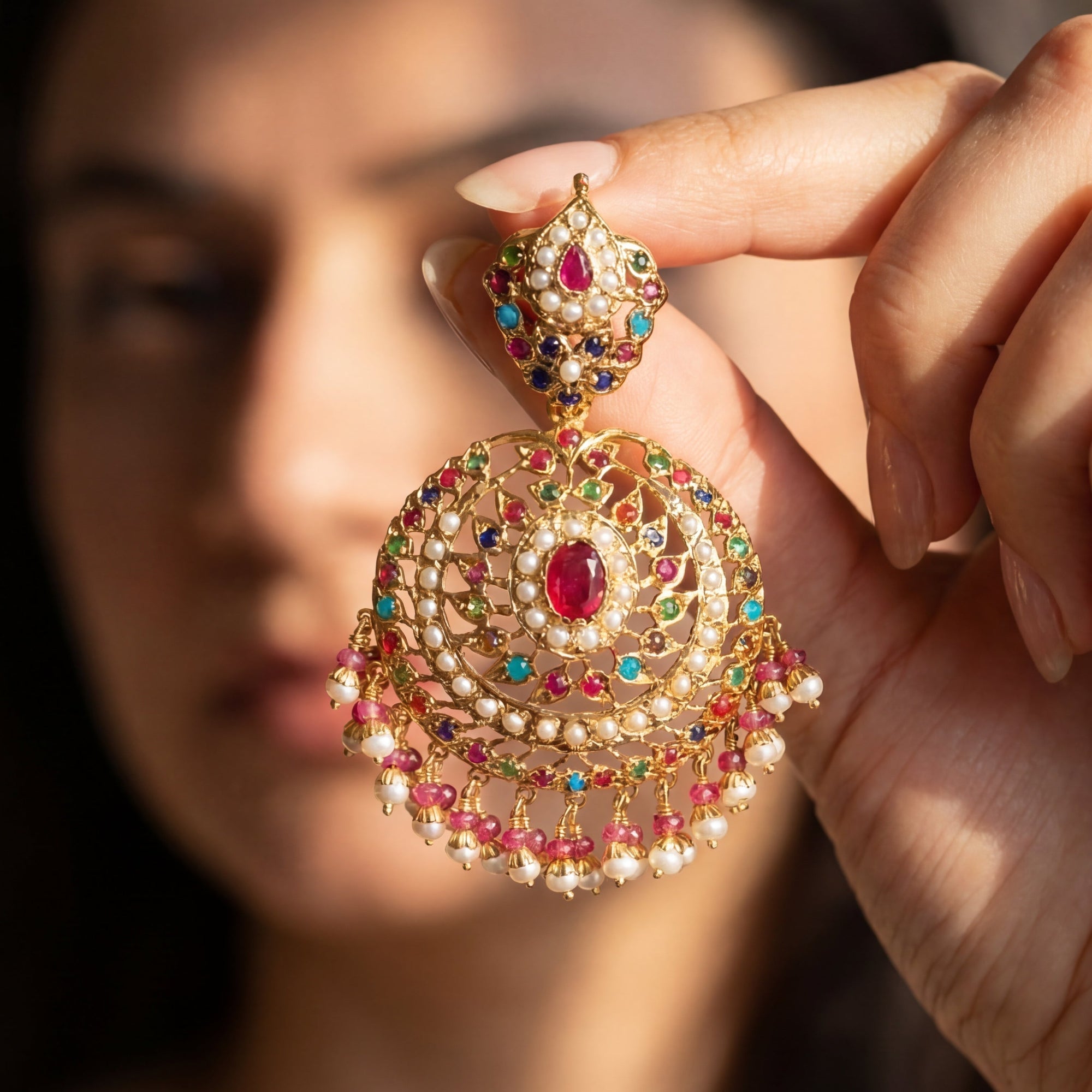 Jadau Earrings in Navaratna Colours | Premium Quality Indian Jewellery ER 404