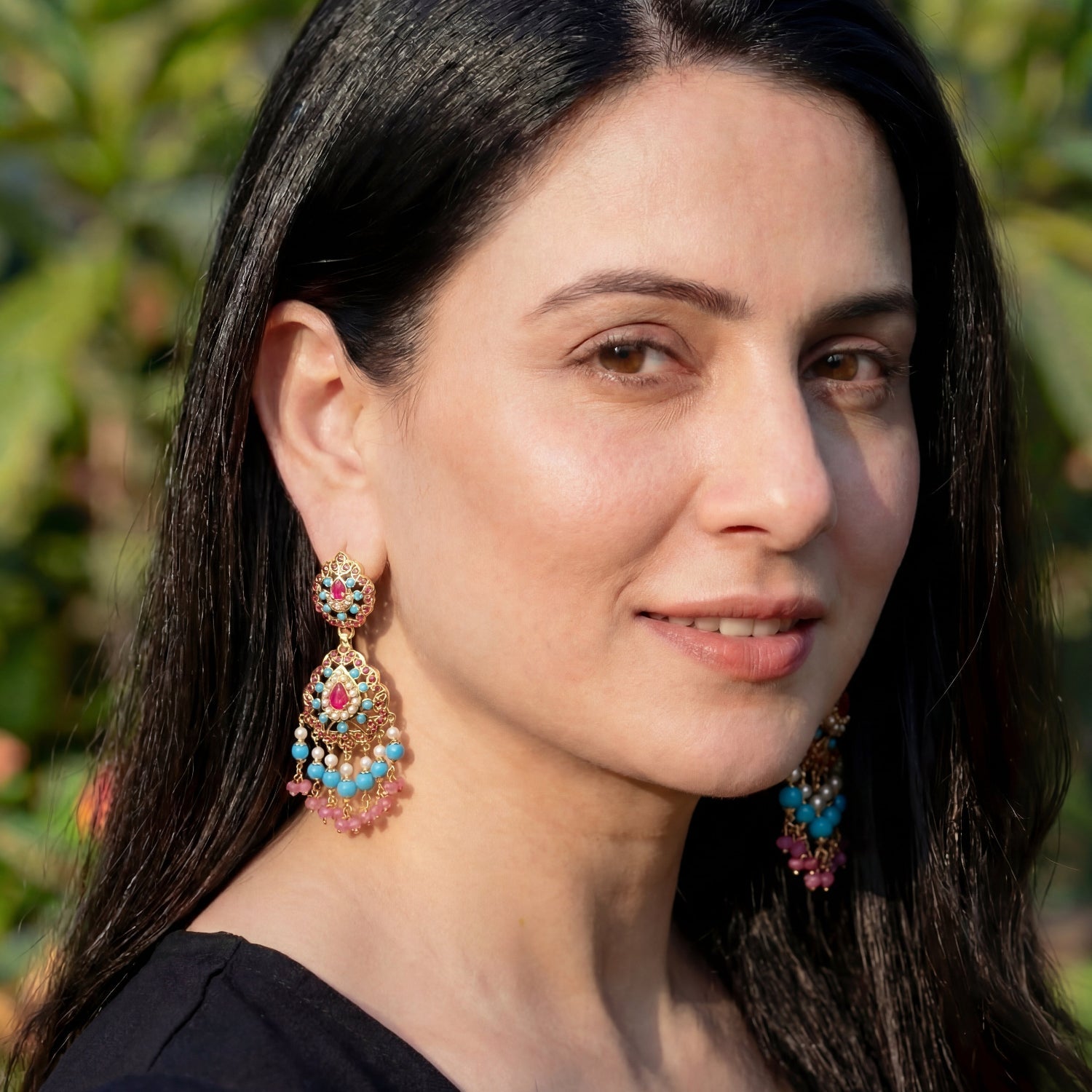 Ruby Turquoise and Pearl Earrings with Gold Plating on Sterling Silver ER 276