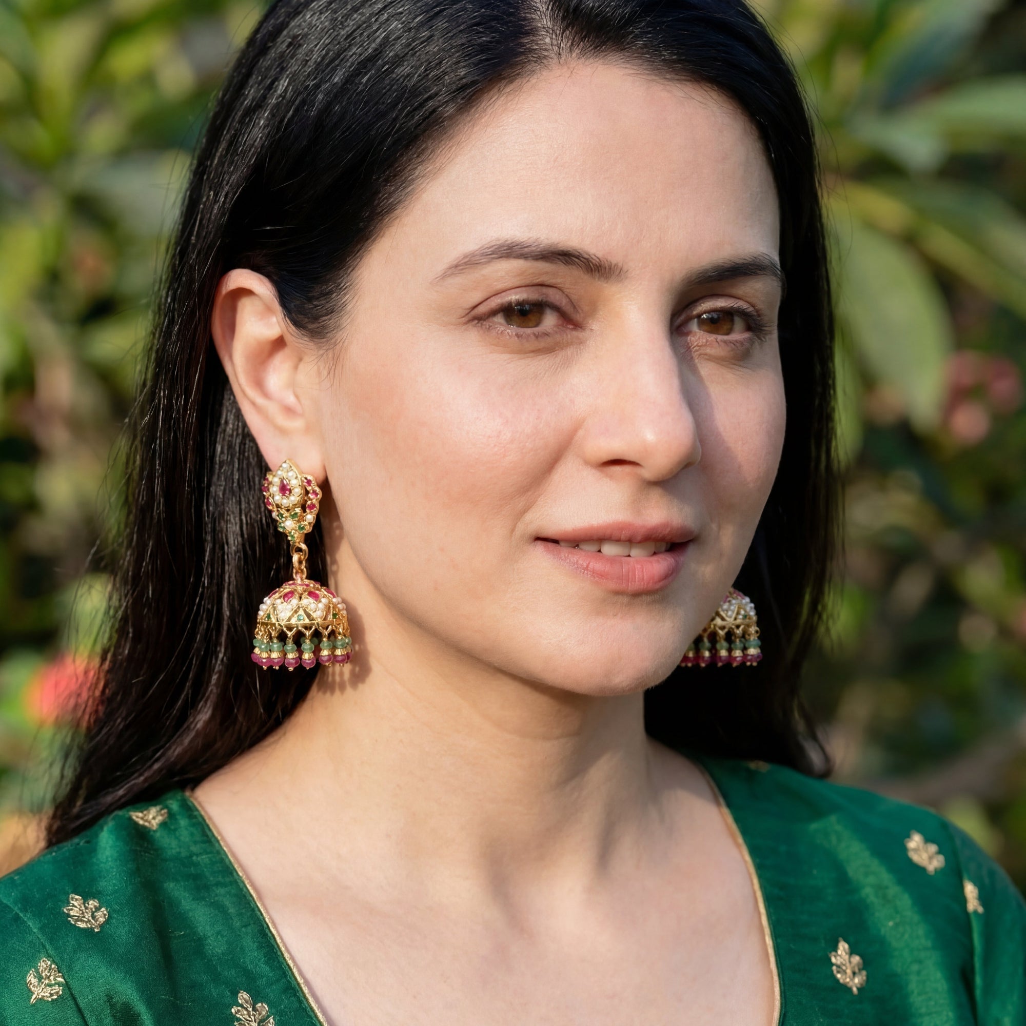 Multicoloured Jadau Jhumki | Silver Jhumka Online ER 378