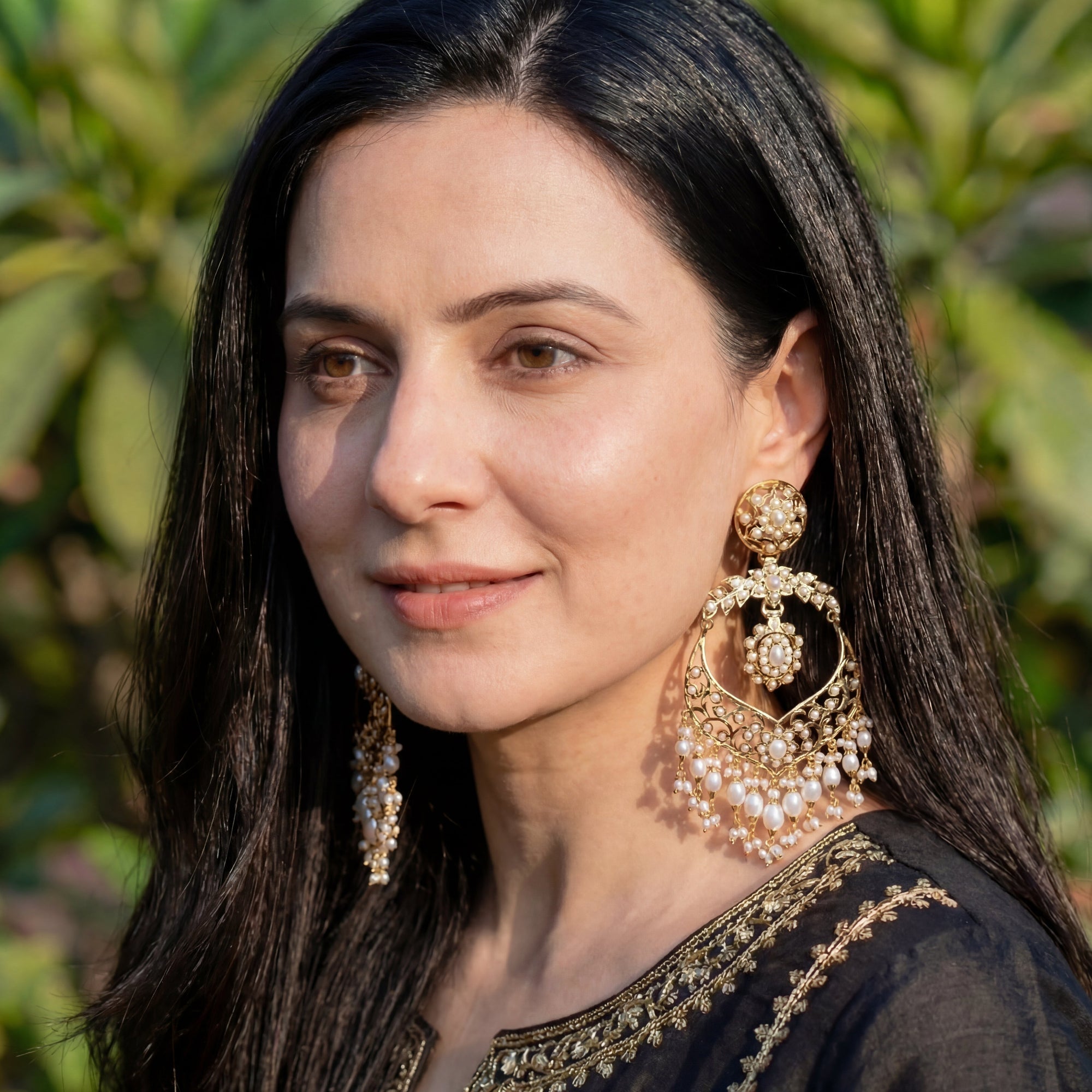 Statement Pearl Chandbali Earrings | Fashion Pearl Dangle Drop Earrings | Gold Plated ER 443