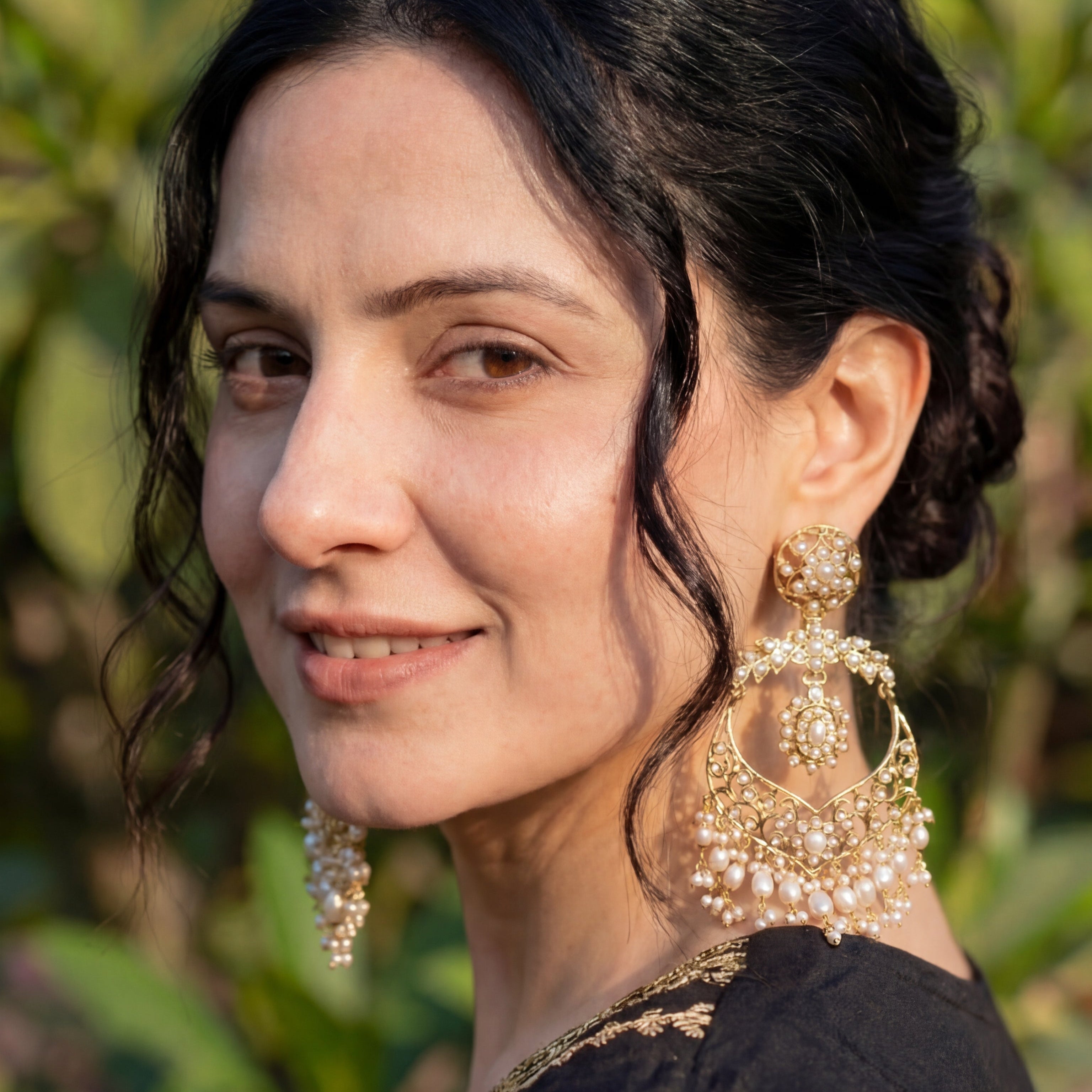 Statement Pearl Chandbali Earrings | Fashion Pearl Dangle Drop Earrings | Gold Plated ER 443