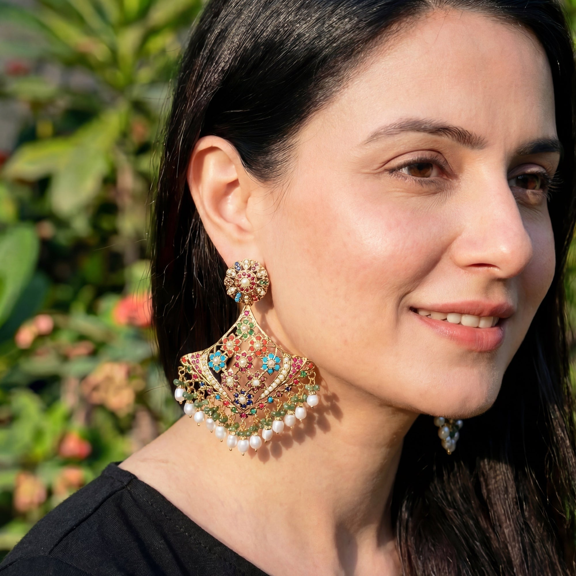 Indian Silver Jewelry Online | Statement Navaratna Earrings | For Women ER 422