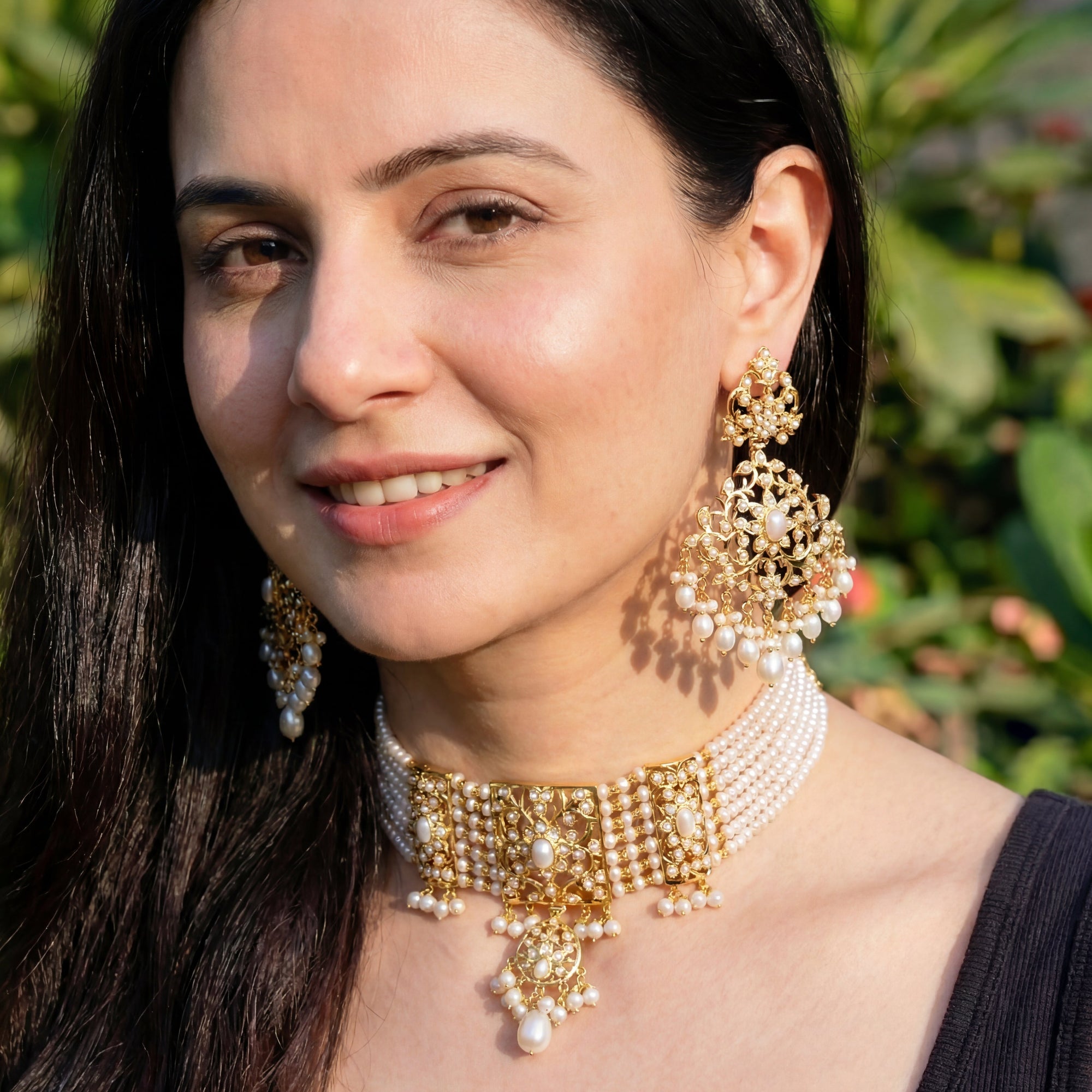 Antique Style Choker Set | Traditional Indian Jadau Jewelry on Sterling Silver Online NS 052