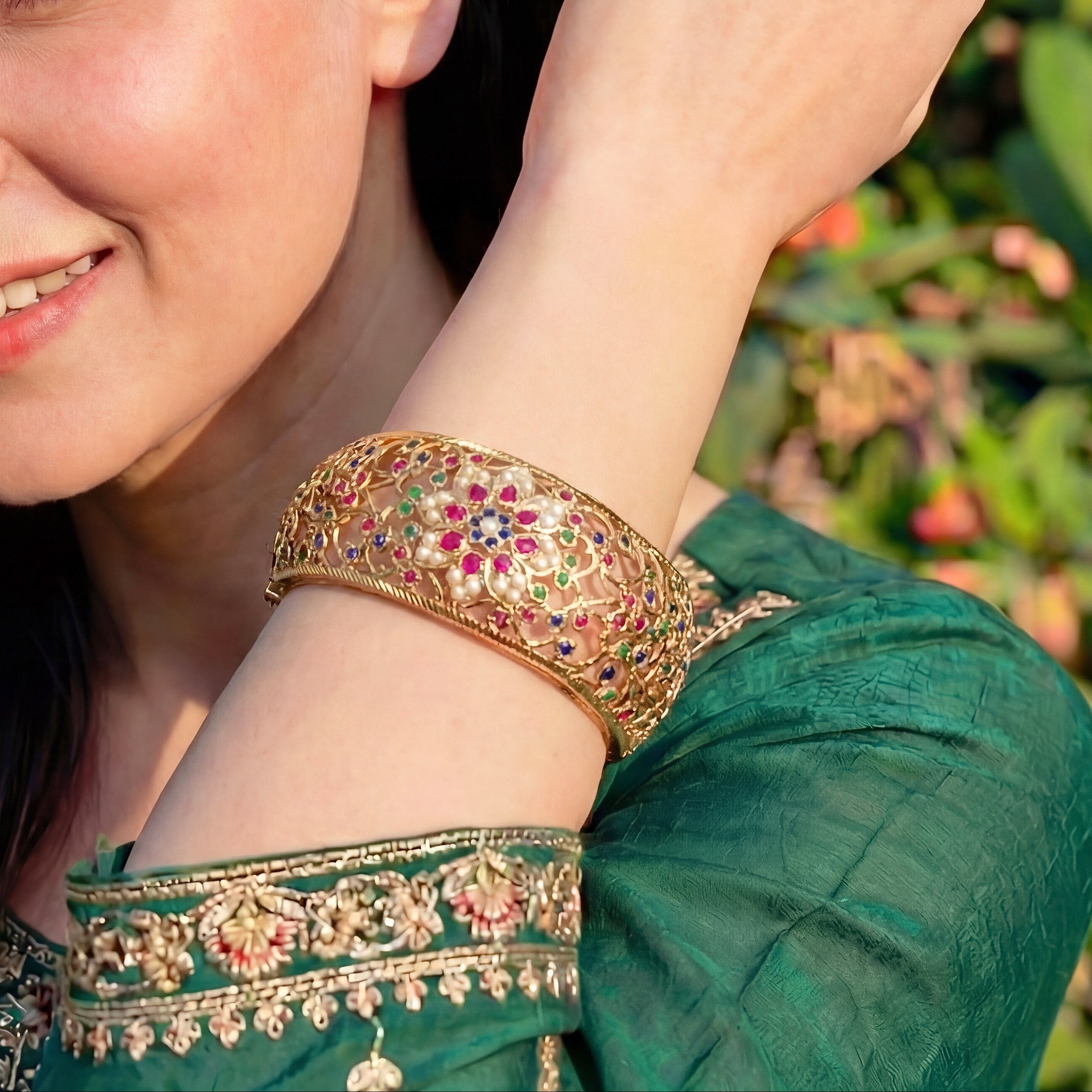 Antique Design Jadau Bangle | Gold Plated on Silver BG 105