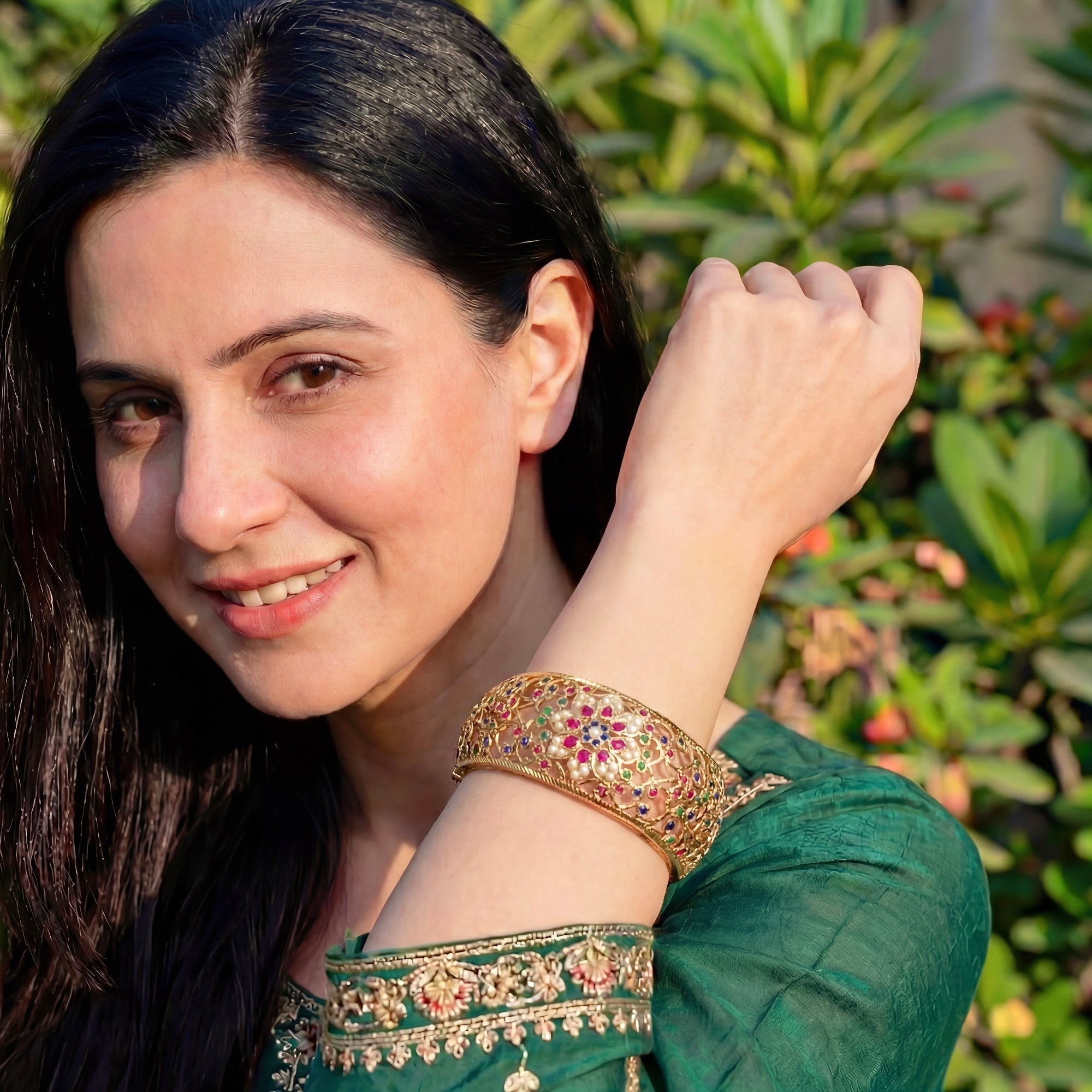 Antique Design Jadau Bangle | Gold Plated on Silver BG 105