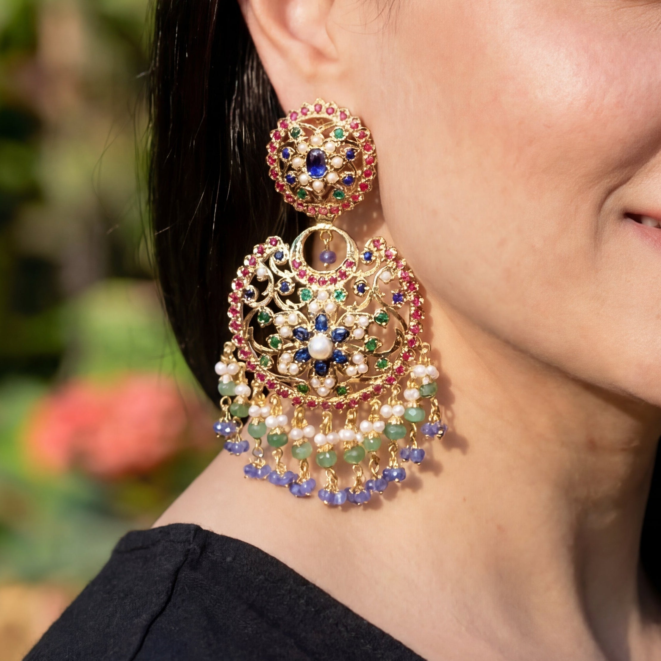 Antique Style Indian Gold Plated Jewellery | Traditional Chandbali Design ER 362