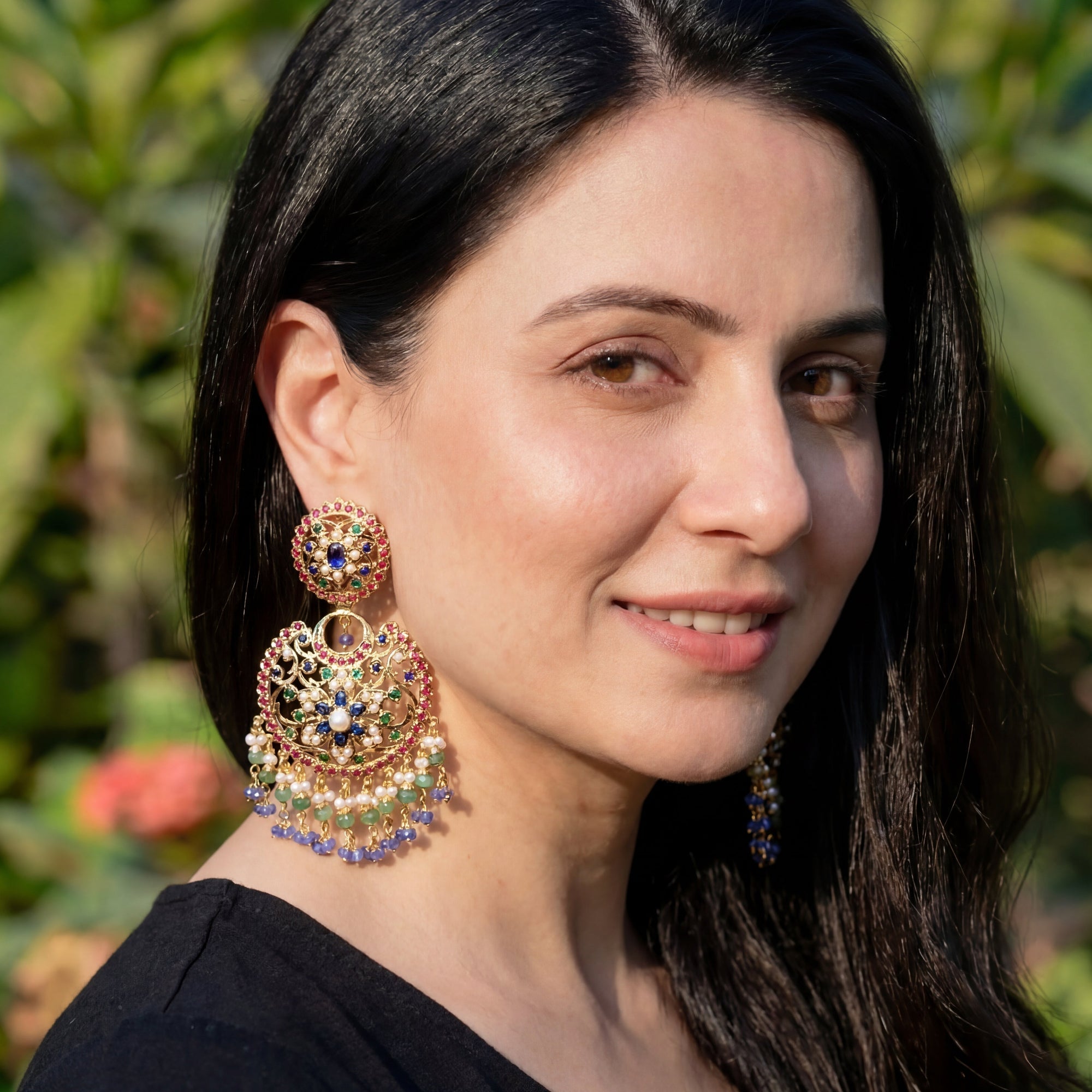 Antique Style Indian Gold Plated Jewellery | Traditional Chandbali Design ER 362