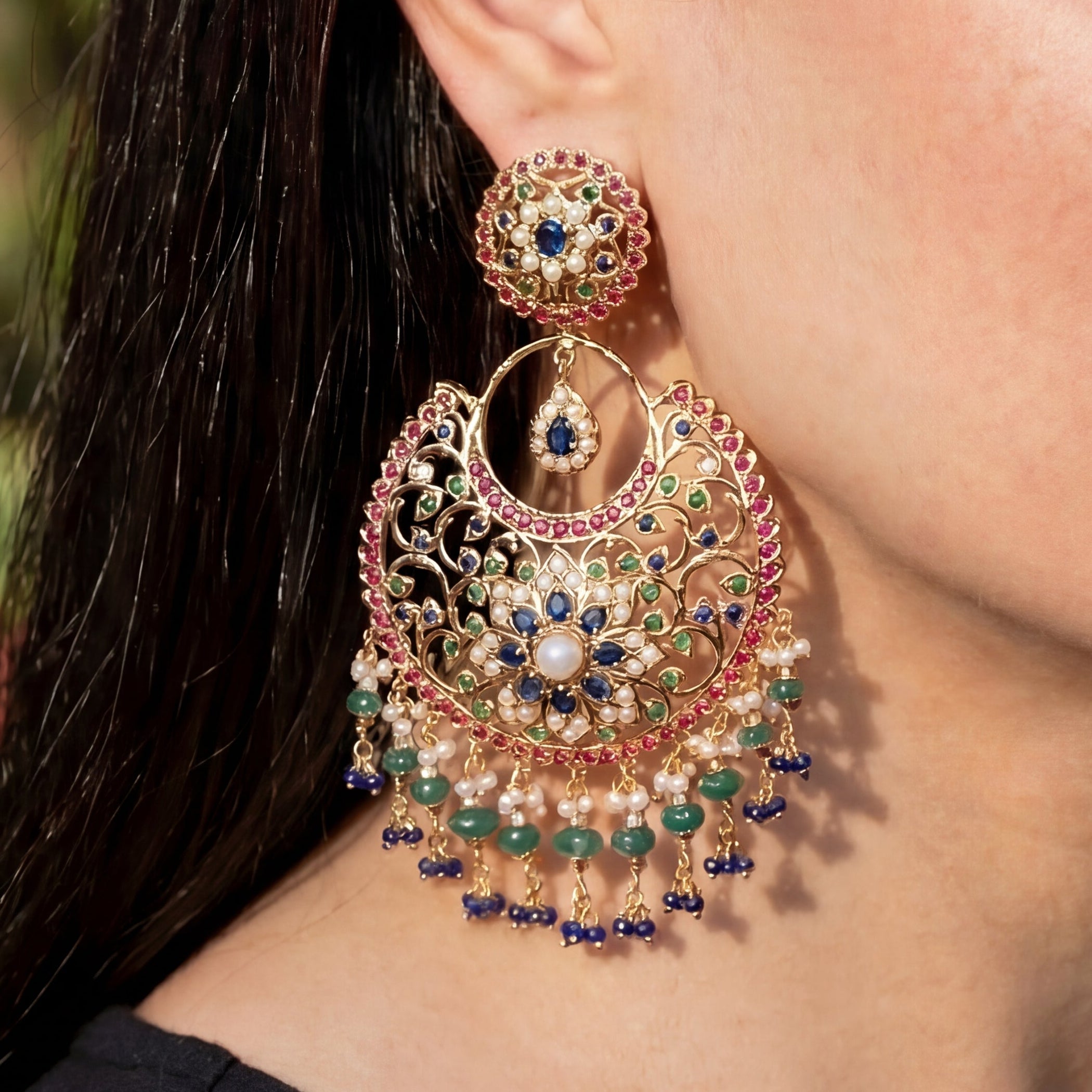 Multicoloured Jadau Chandbali Earrings | Statement Gold Plated Fashion Jewelry Online ER 453