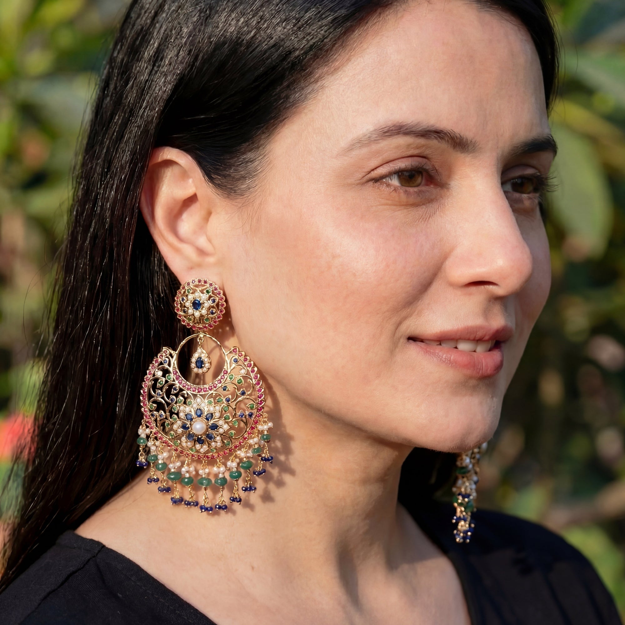 Multicoloured Jadau Chandbali Earrings | Statement Gold Plated Fashion Jewelry Online ER 453